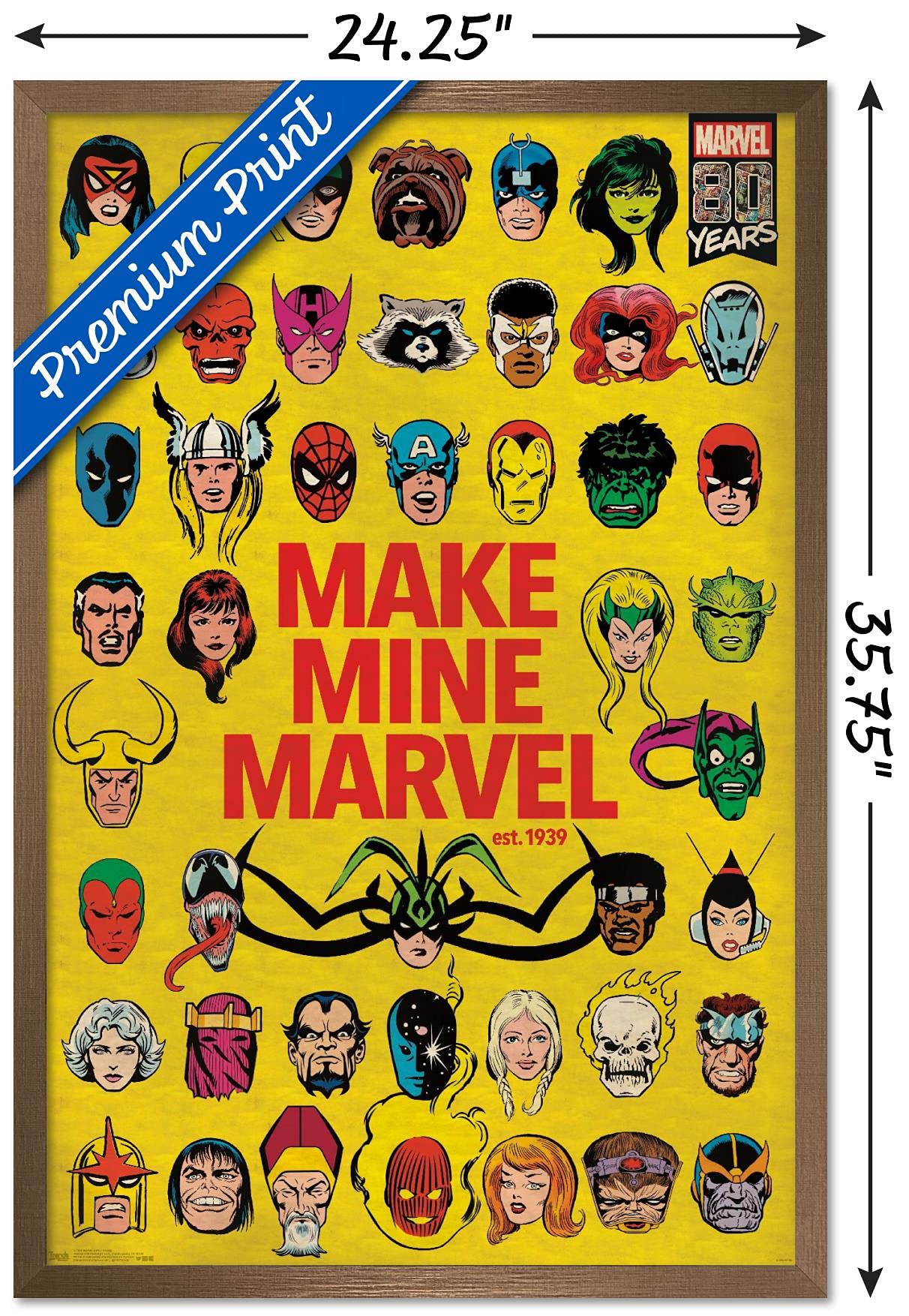 Trends International Marvel Comics - Marvel 80Th Anniversary - Group Wall Poster, 22.375'' X 34'', Bronze Framed Version