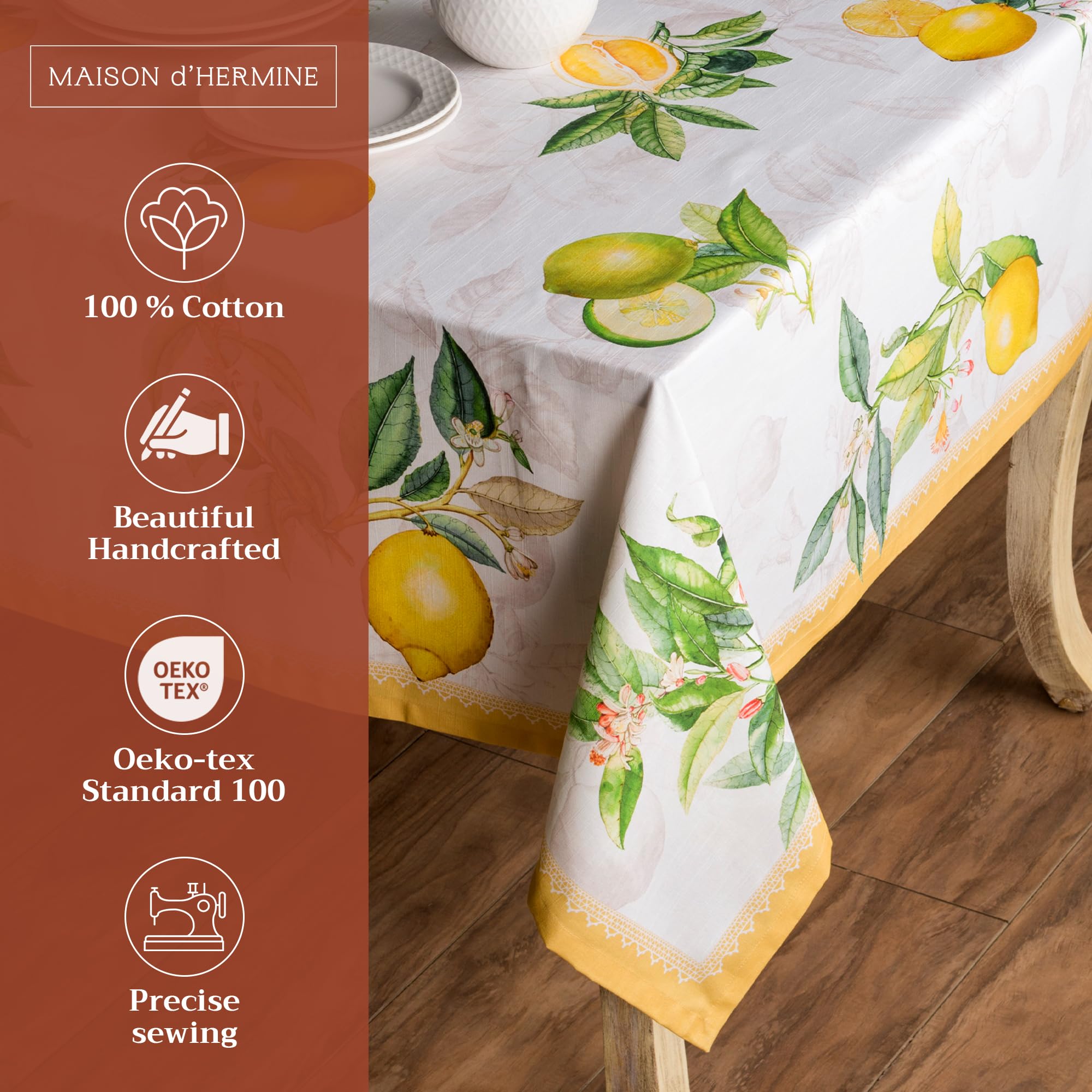 Maison d Hermine Table Cloth Rectangle Table 100% Cotton 70 x 90 Inches Tablecloth Reusable Decorative for Dining Room, Farmhou
