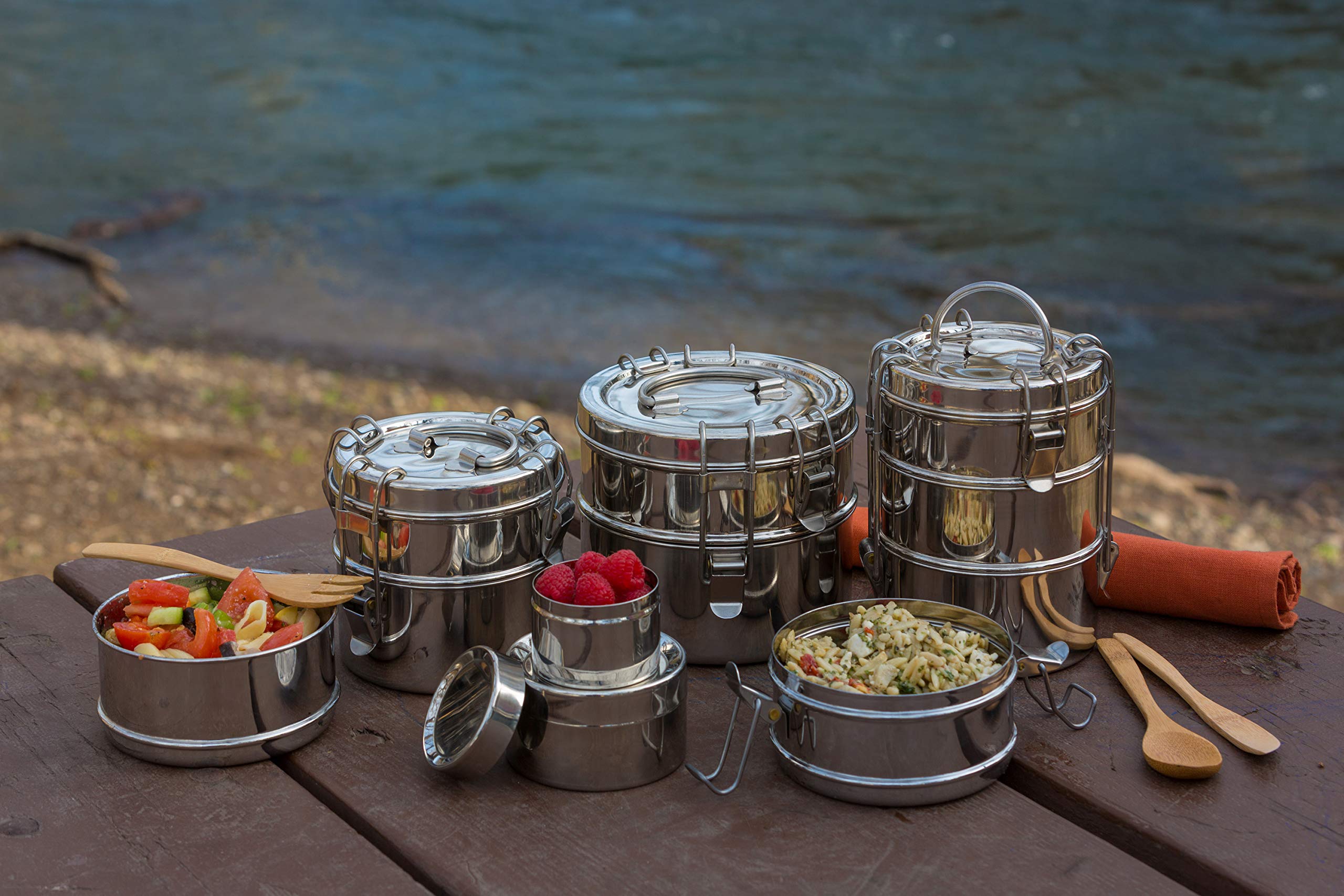 To Go Ware Large 3-Tier Stainless Steel Lunch Box With Small Sidekick Container | Tiffin Lunch Box | Eco Friendly