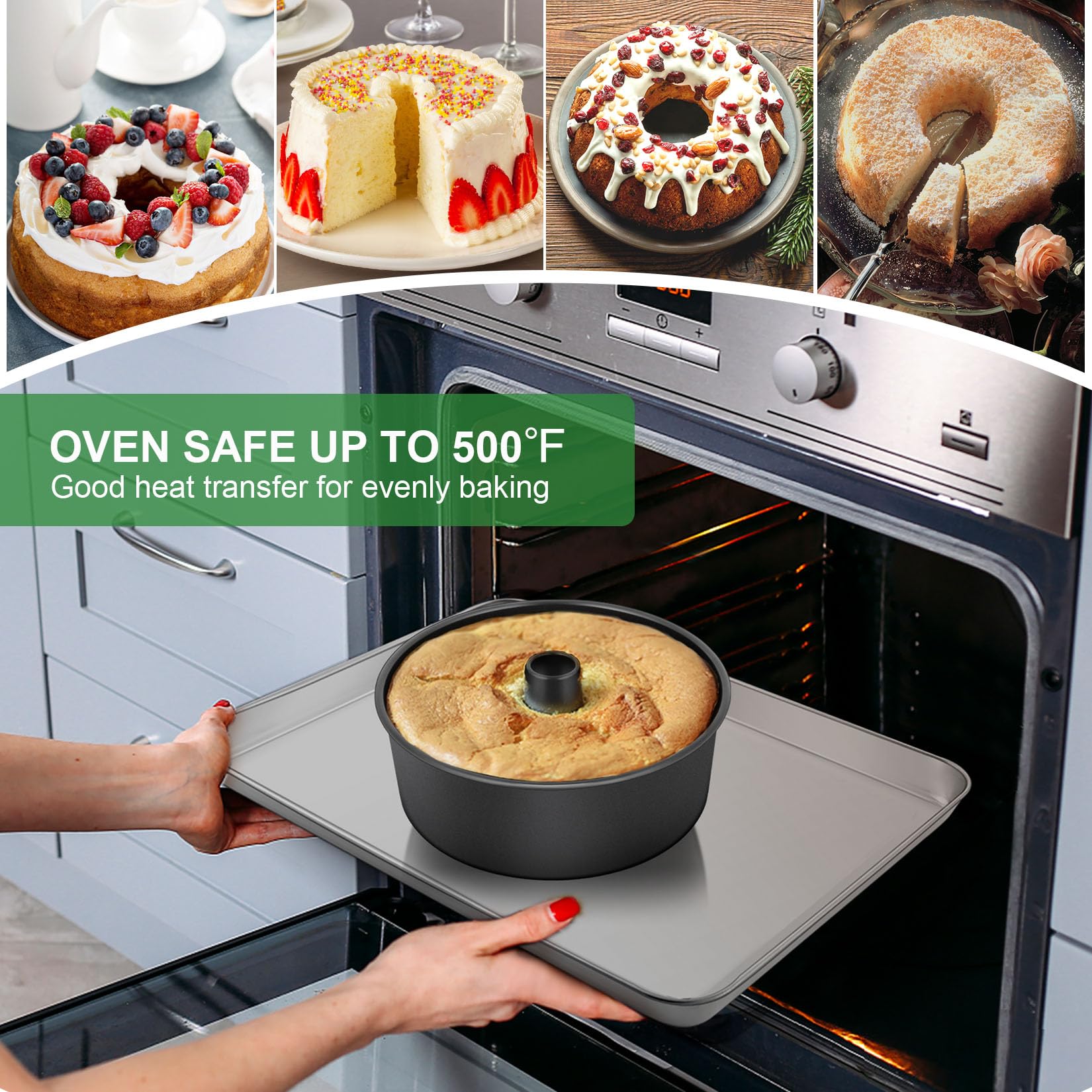 P&P Chef Nonstick Angel Food Cake Pan, 10 Inch Cake Pan Round Baking Tin, Tube Pan For Baking Pound Cake, Conical Hollow & One-P