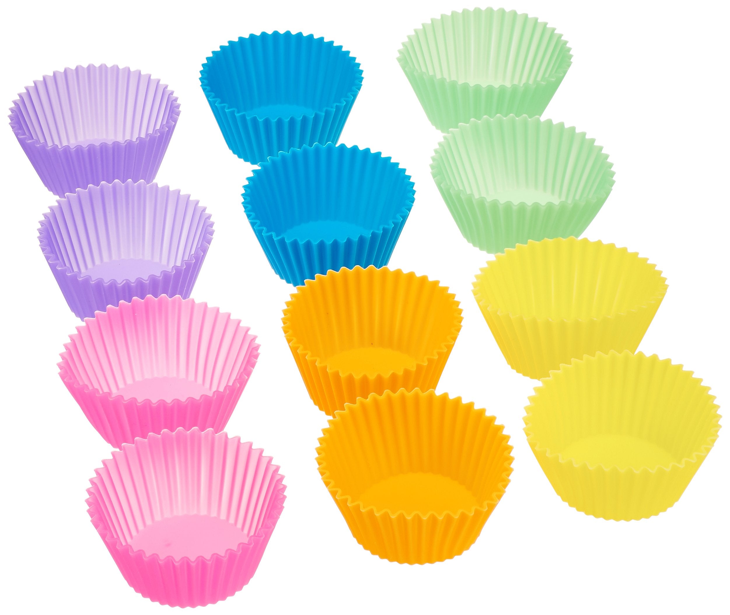 Amazon Basics Reusable Silicone Round Baking Cups, Muffin Liners, Pack Of 12, Multicolor, 2.9 X 2.96 X 1.3 Inch