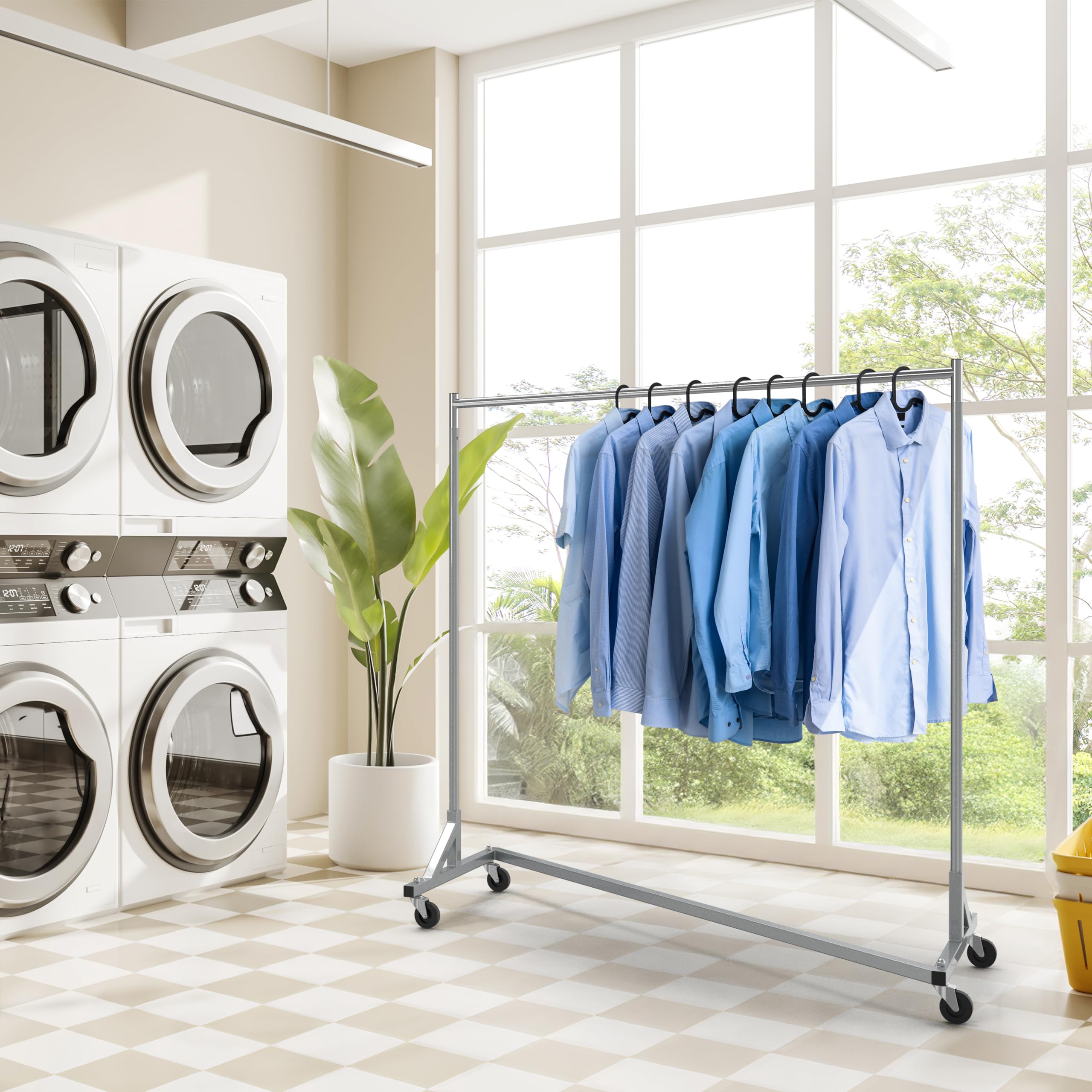 Simple Houseware Industrial Grade Z-Base Garment Rack, 400Lb Load With 62In Extra Long Bar