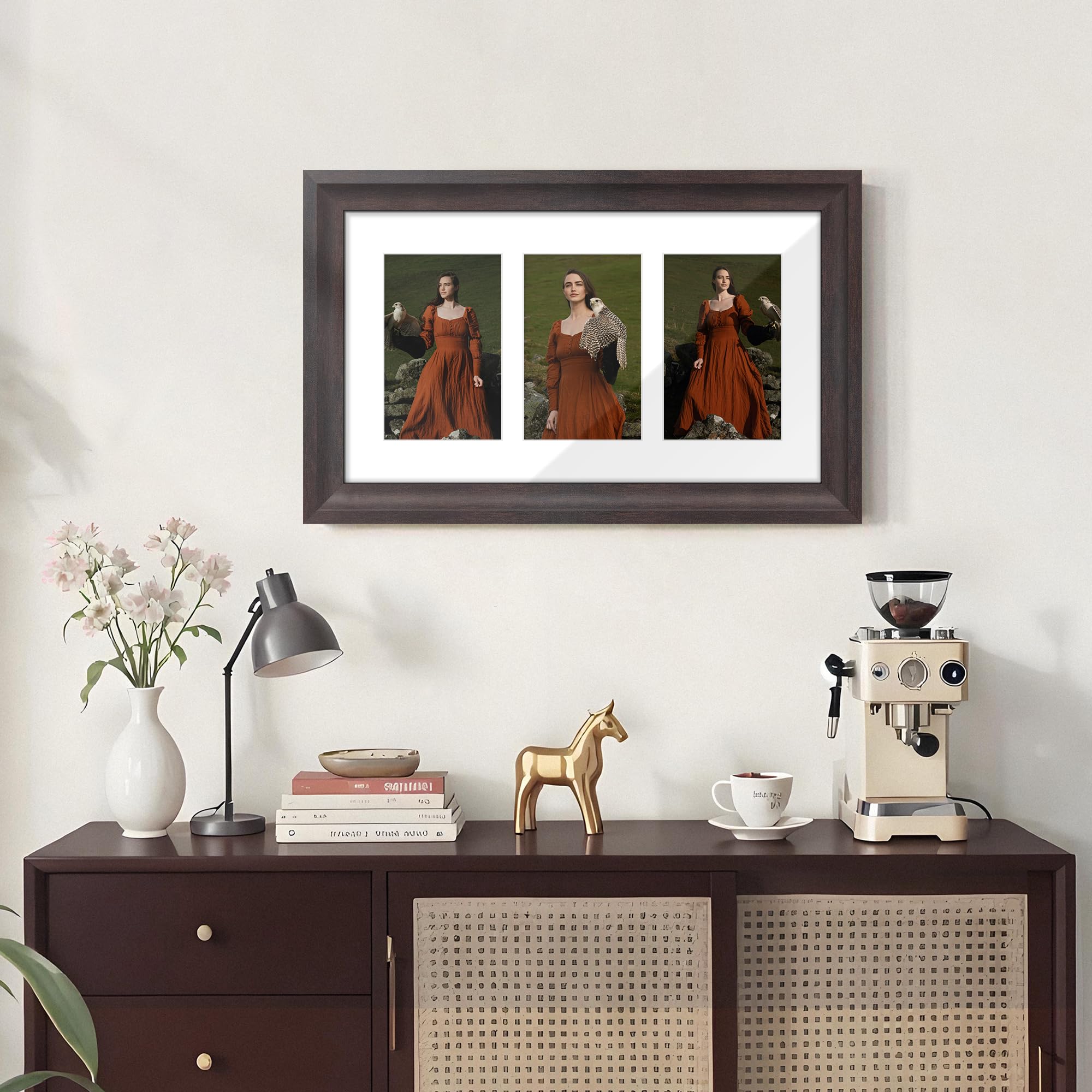 DUENPY 8x14 Picture Frame 4x6 Collage Picture Frame Displays Three 4x6 inch Photos or 8x14 (Without Mat) Wall Decor or Tabletop