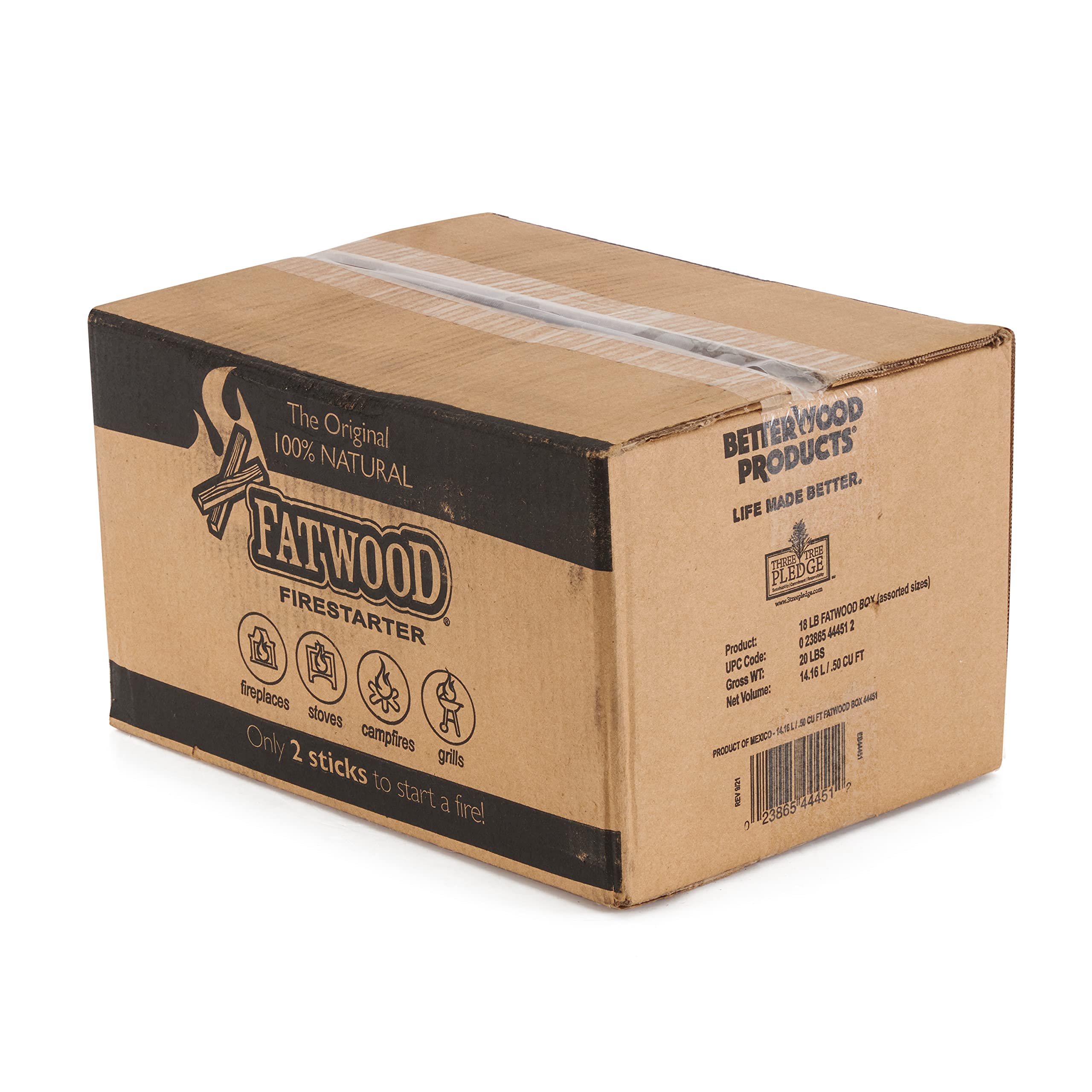 Better Wood Products Fatwood Firestarter Box, Assorted Sizes, 18-Pounds