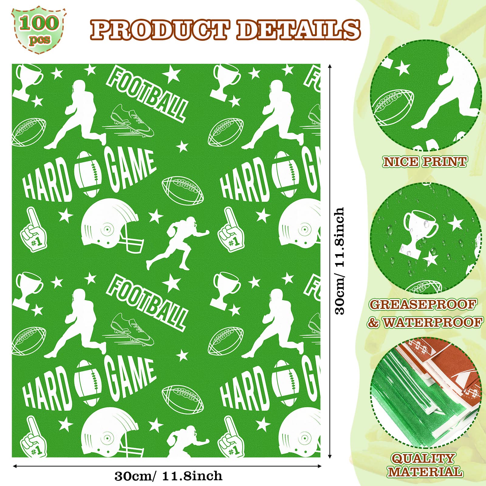 Pajean 100 Pcs Football Py Supplies 1.1 Lb 50 Paper Food Trays Serving Boats With Grease Resistant Liner Papers Waxed Deli Sheet