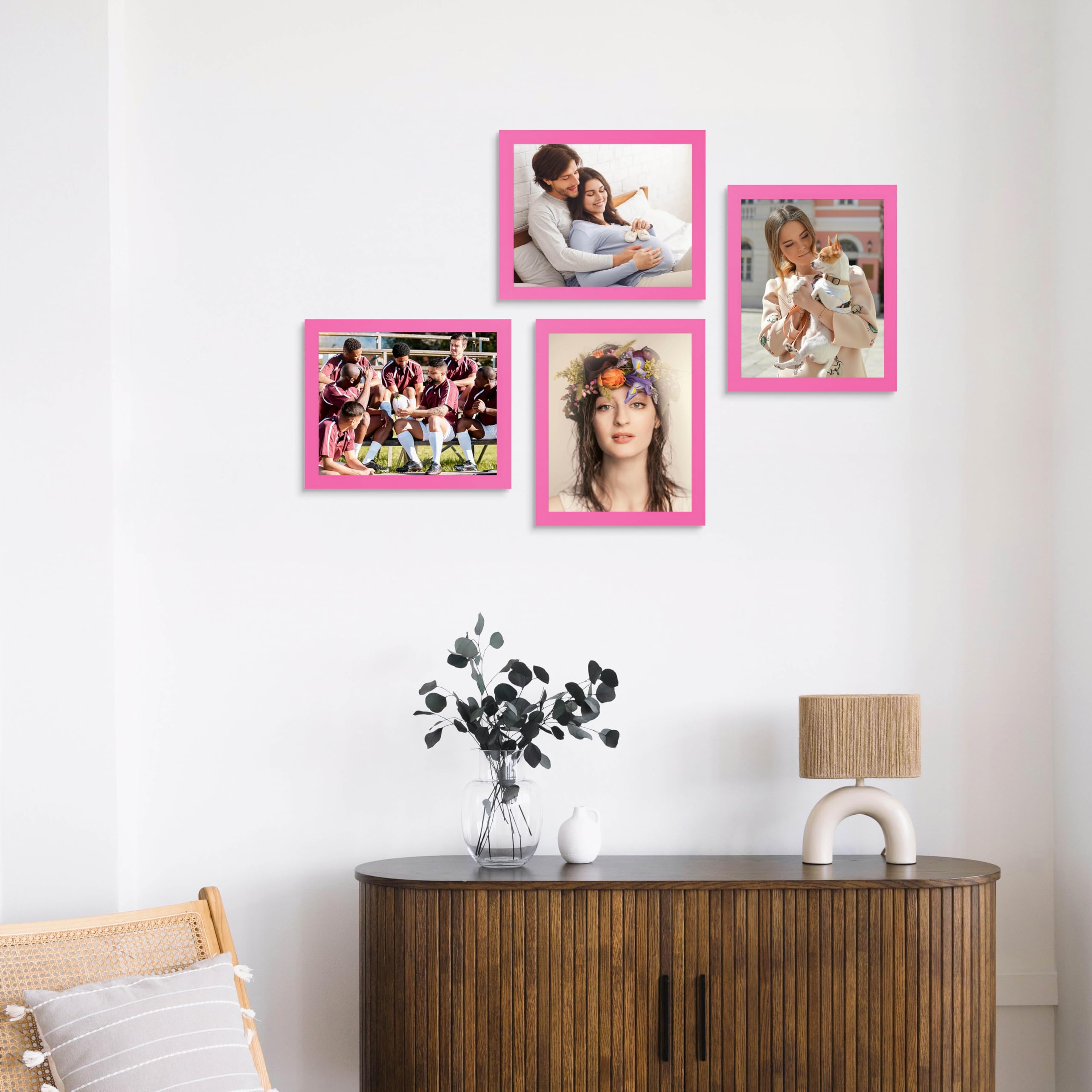 wyooxoo 8x10 Picture Frames Set of 4 Pink Made of Solid Wood Photo Frames Colorful Frame with HD Plexiglass, Wall or Tabletop Di