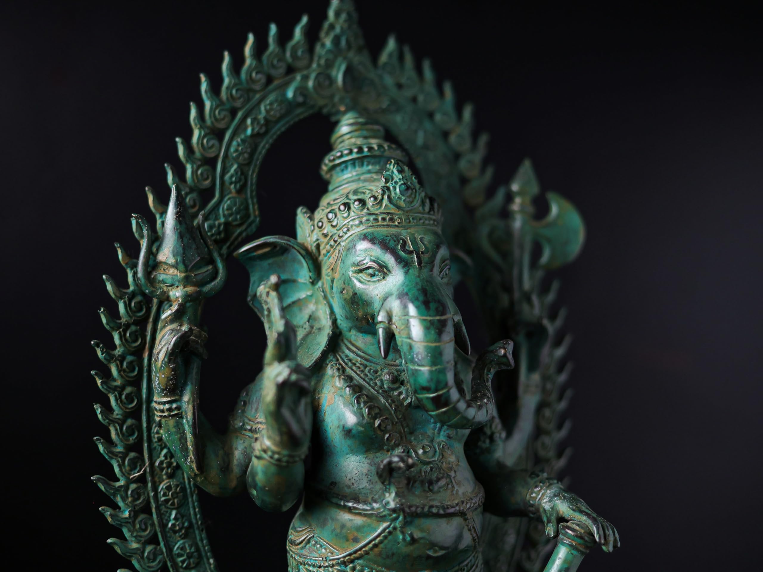 Mridaya Bronze Dancing Ganesha Statue, 45 Cm Ganesh Antique Statue Green Finish Ganesh Statue, Ganpati Idol, Good Luck Gift For