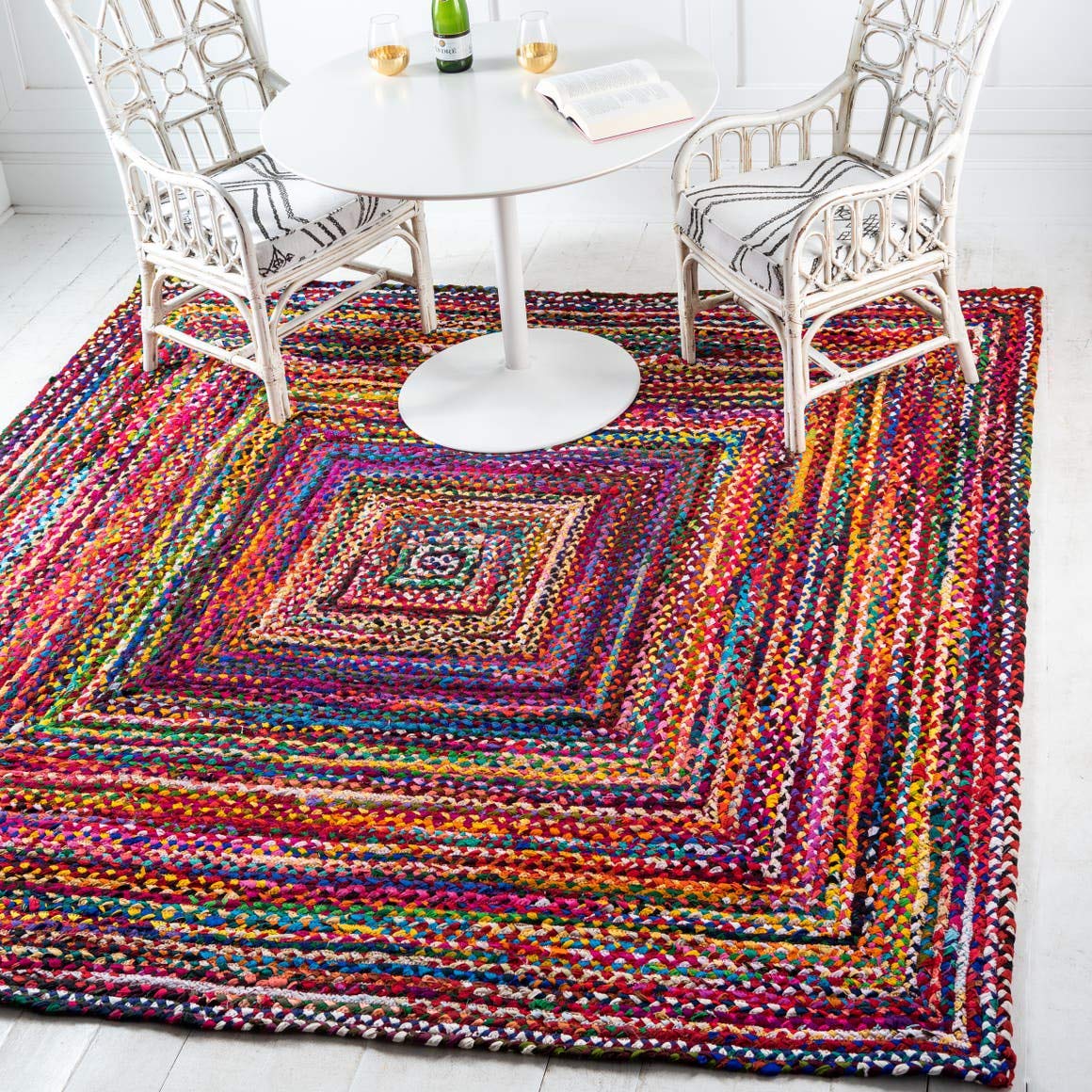 Unique Loom Braided Chindi Collection Area Rug - Layer (8 Square, Multi/ Blue)