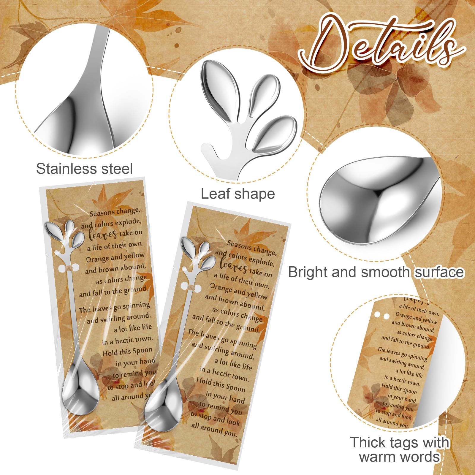 Nuogo 30 Sets Thanksgiving Tea Party Favors Tea Spoons Fall Leaf Coffee Dessert Spoons Bulk Autumn Harvest Bridal Shower Favor W