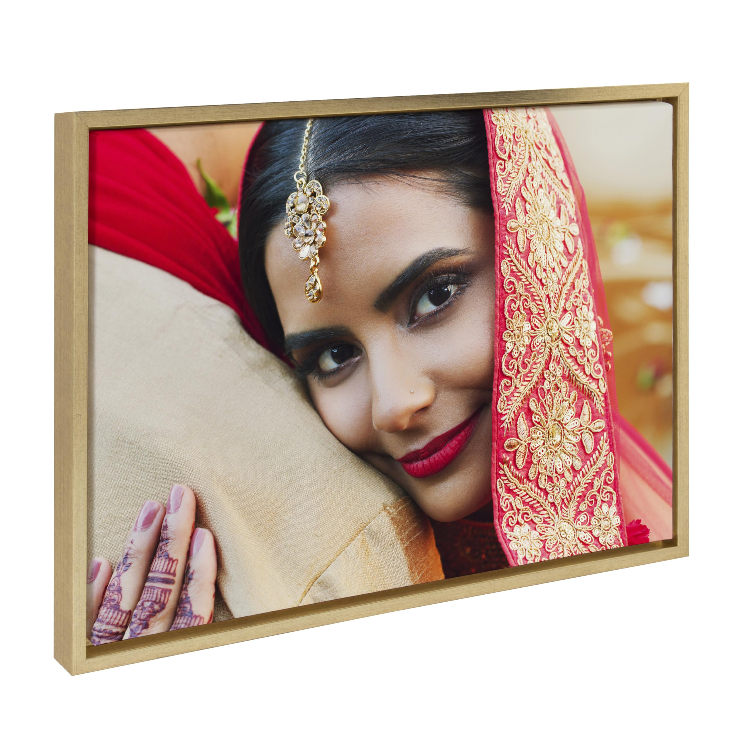 Kate And Laurel Sylvie Custom Printed Framed Canvas Wall Art, 24X18 Bright Gold, Personal Canvas Print With Your Photos For Bedr
