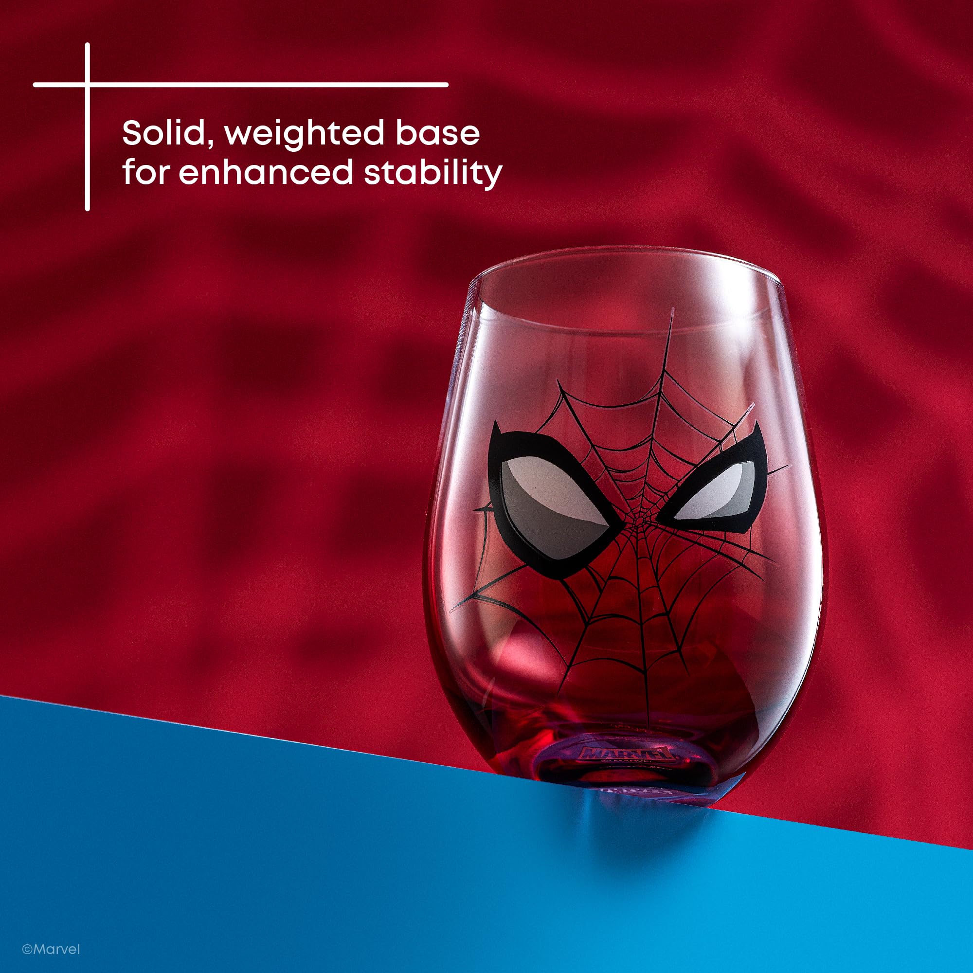 JoyJolt Marvel Spider-Man Spidey-Sense Stemless Drinking Glasses, 19oz Superhero Glass Tumblers, Set of 4 Drink Glasses, Marvel