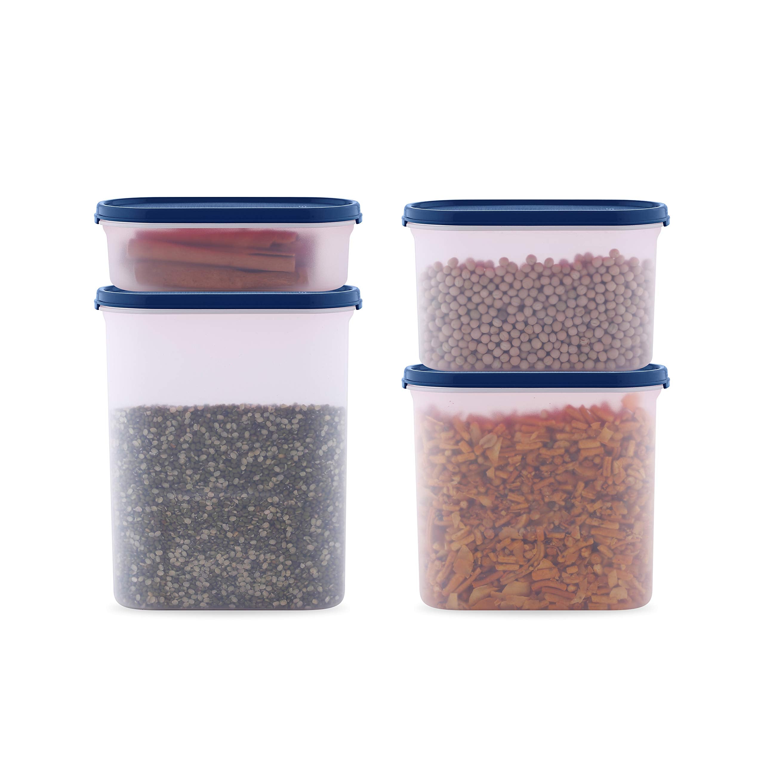 Attro Sky Oval Airtight Kitchen Storage Container Set/Modular Kitchen/For Rice, Flour, Sugar, Cereals, Snacks/Stackable, 4 Piece
