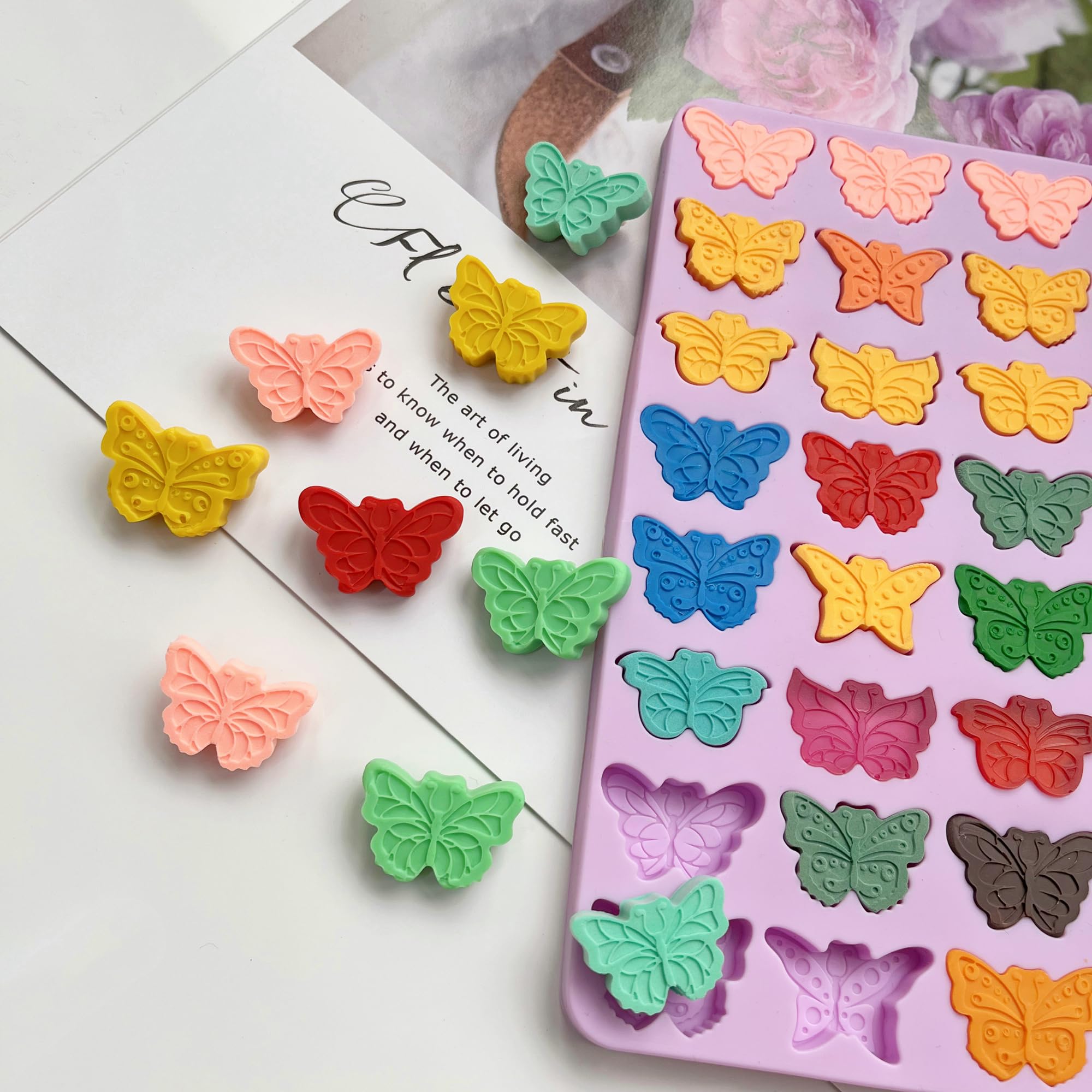 Tadonyny Mini Butterfly Silicone Molds For Chocolate Gummy Candy, Butterfly Mint Molds Ice Cube Molds With Scraper (Butterfly)