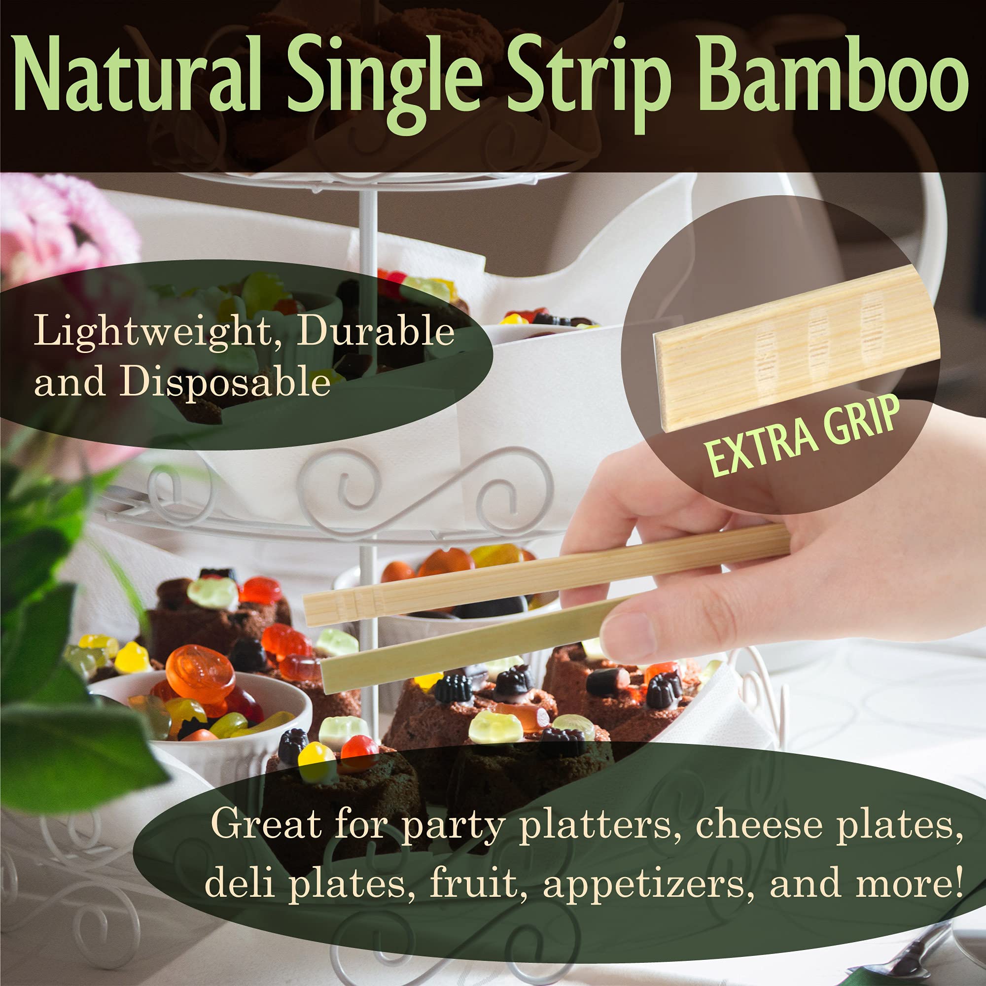 Bamboomn 6.3'' Mini Bamboo Disposable Tongs - Toast Tongs - 100 Pieces