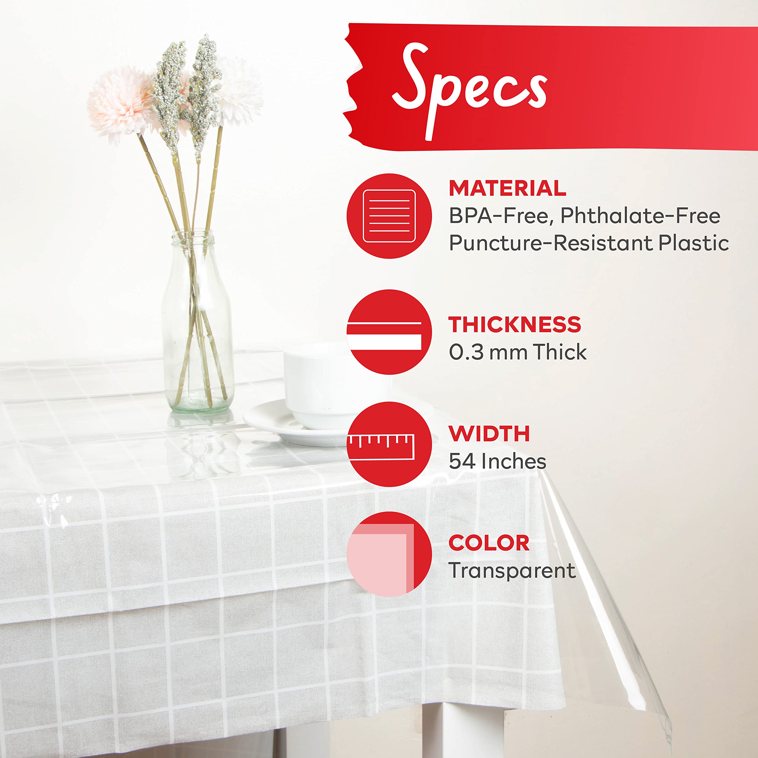 Xfasten Plastic Table Cover Transparent 54 X 120 Inch Waterproof, Stain-Proof Vinyl Clear Plastic Tablecloth Protector Non-Yello