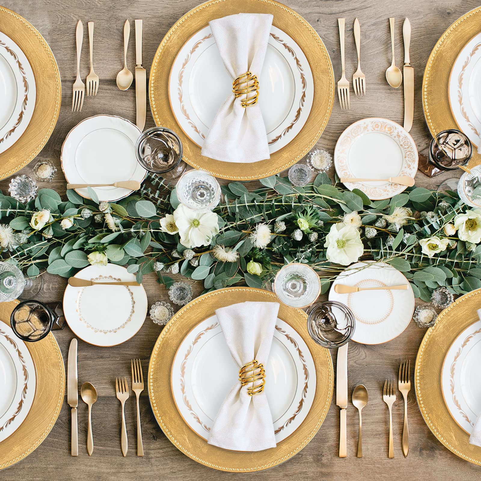 Maoname Foil Gold Charger Plates With Beaded, 13'' Plate Chargers For Dinner Plate, Plastic Round Chargers For Table Setting, Se