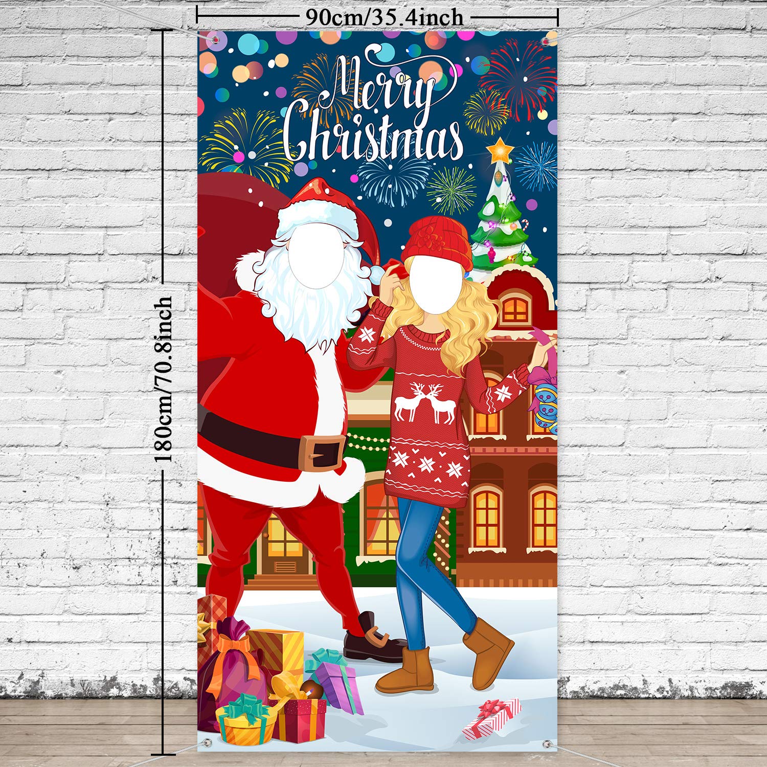 Christmas Party Decorations Christmas Photo Door Banner Backdrop Props, Giant Fabric Photo Booth Background Funny Christmas Game
