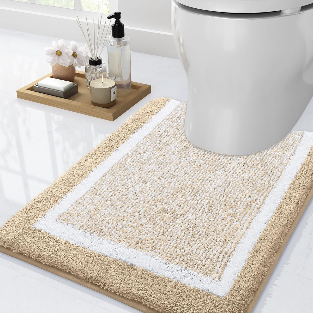 Olanly Luxury Toilet Rugs U-Shaped 24X20, Extra Soft And Absorbent Microfiber Bathroom Rugs, Non-Slip Plush Toilet Bath Mat, Mac