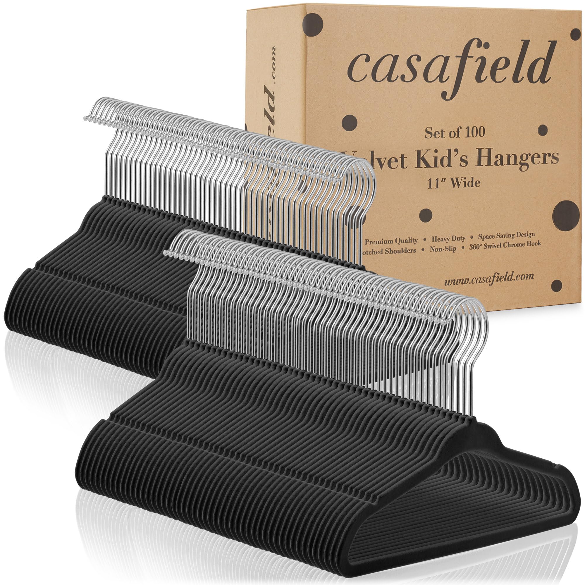 Casafield 100 Velvet Baby Hangers - 11'' Size For Infant & Toddler Clothes - Light Pink