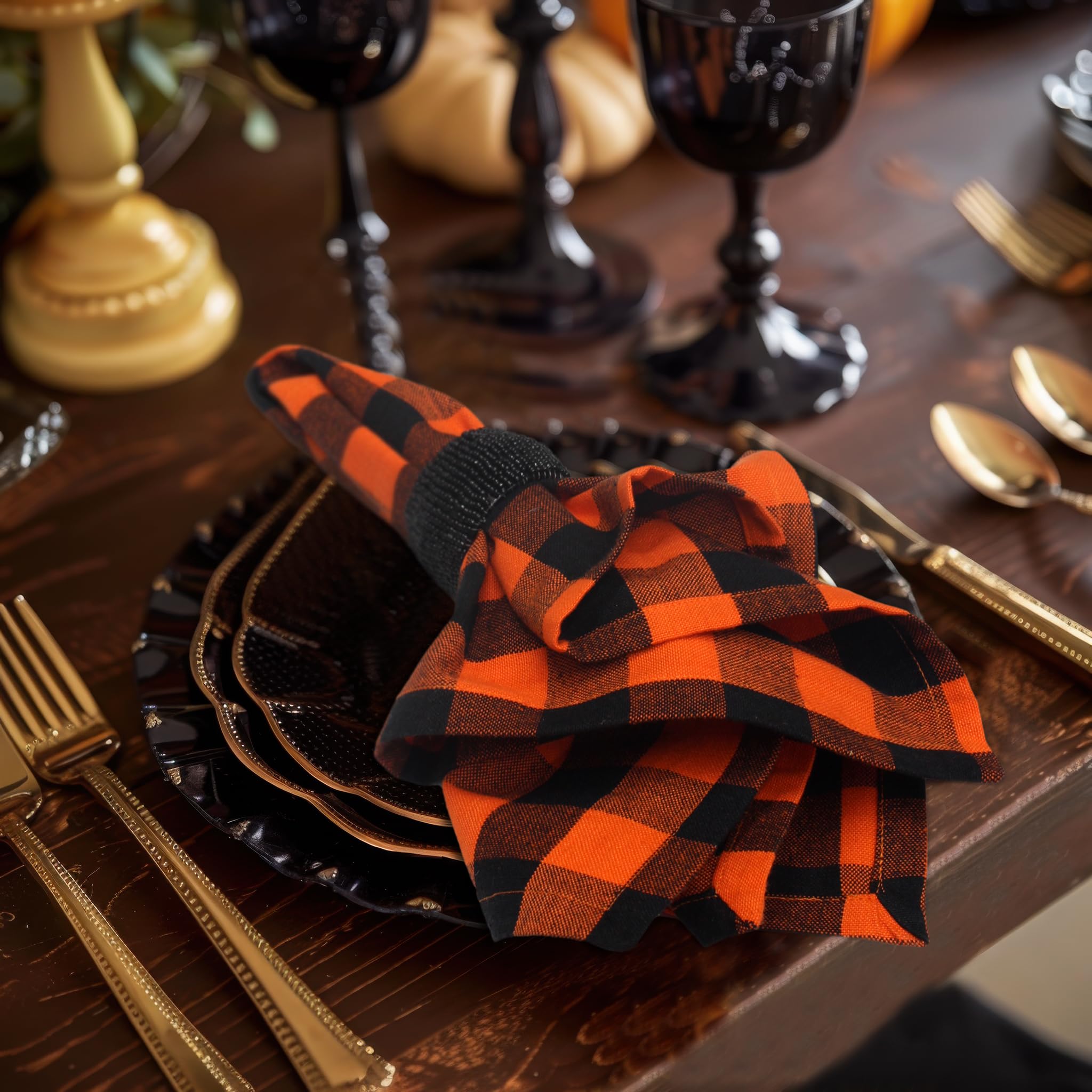 Cotton Craft Halloween Cloth Napkins - Set Of 12 Pure Cotton Dinner Napkins - Soft Reusable Washable Halloween Party Fall Harves
