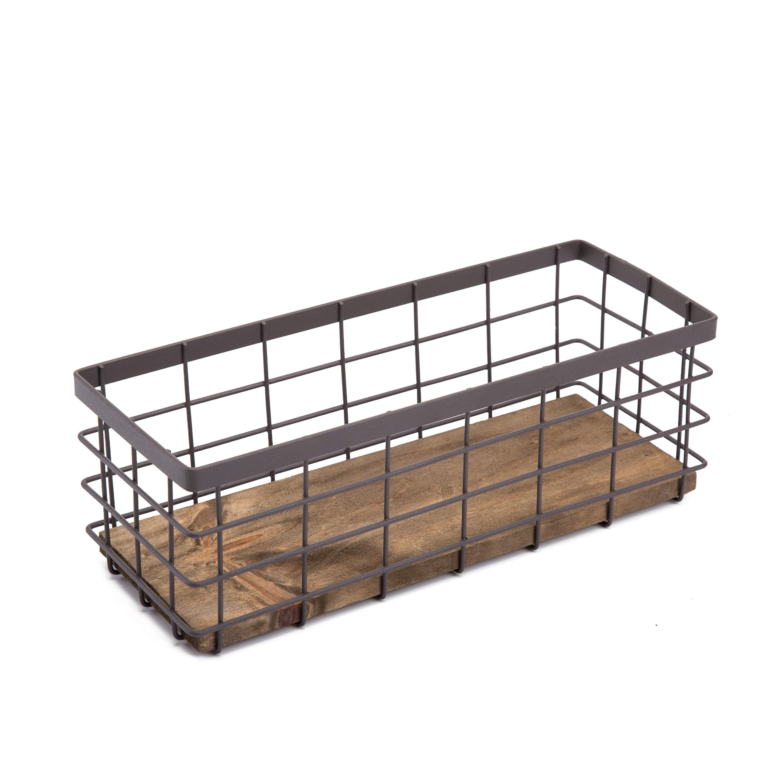 Tieyipin Small Metal Wire Storage Basket, Detachable Wood Base Storage Organizer Bin Basket For Kitchen Cabinets, Bathroom, Pant