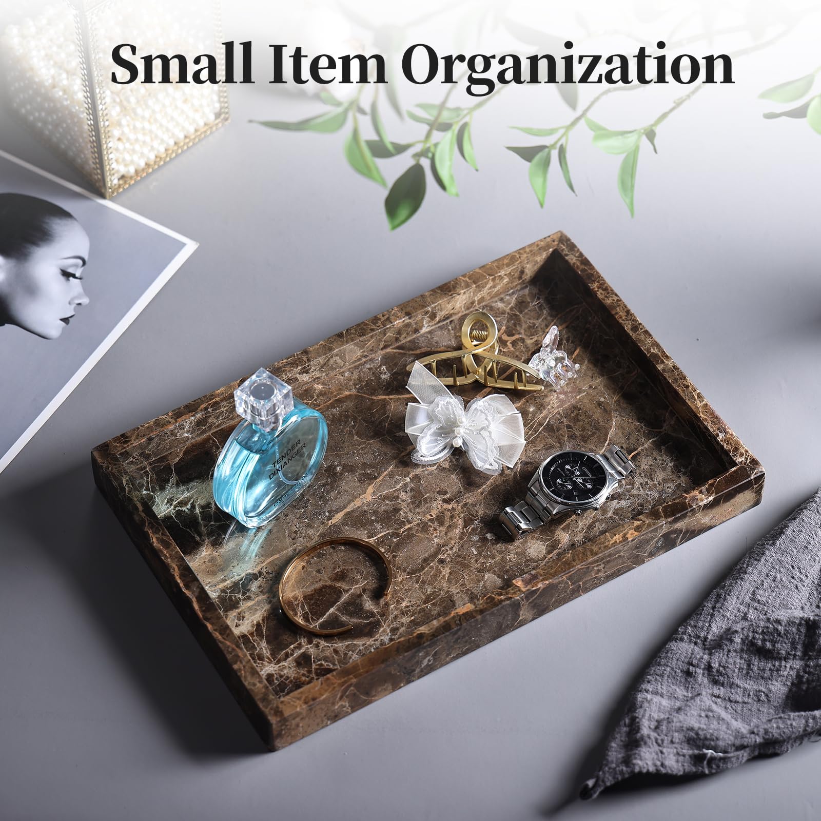 Ymxyjm 100% Natural Marble Tray For Bathroom, Genuine Marble Stone Vanity Tray, Luxury Storage Trays For Kitchen, Vanity, Home D