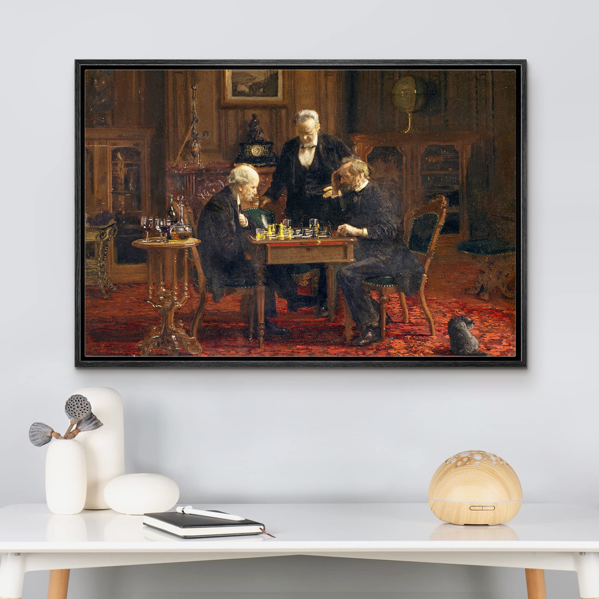 Wall26 - The Chess Players By Thomas Eakins - Framed Canvas Print Wall Art Famous Painting Reproduction - 24''X36'' Black