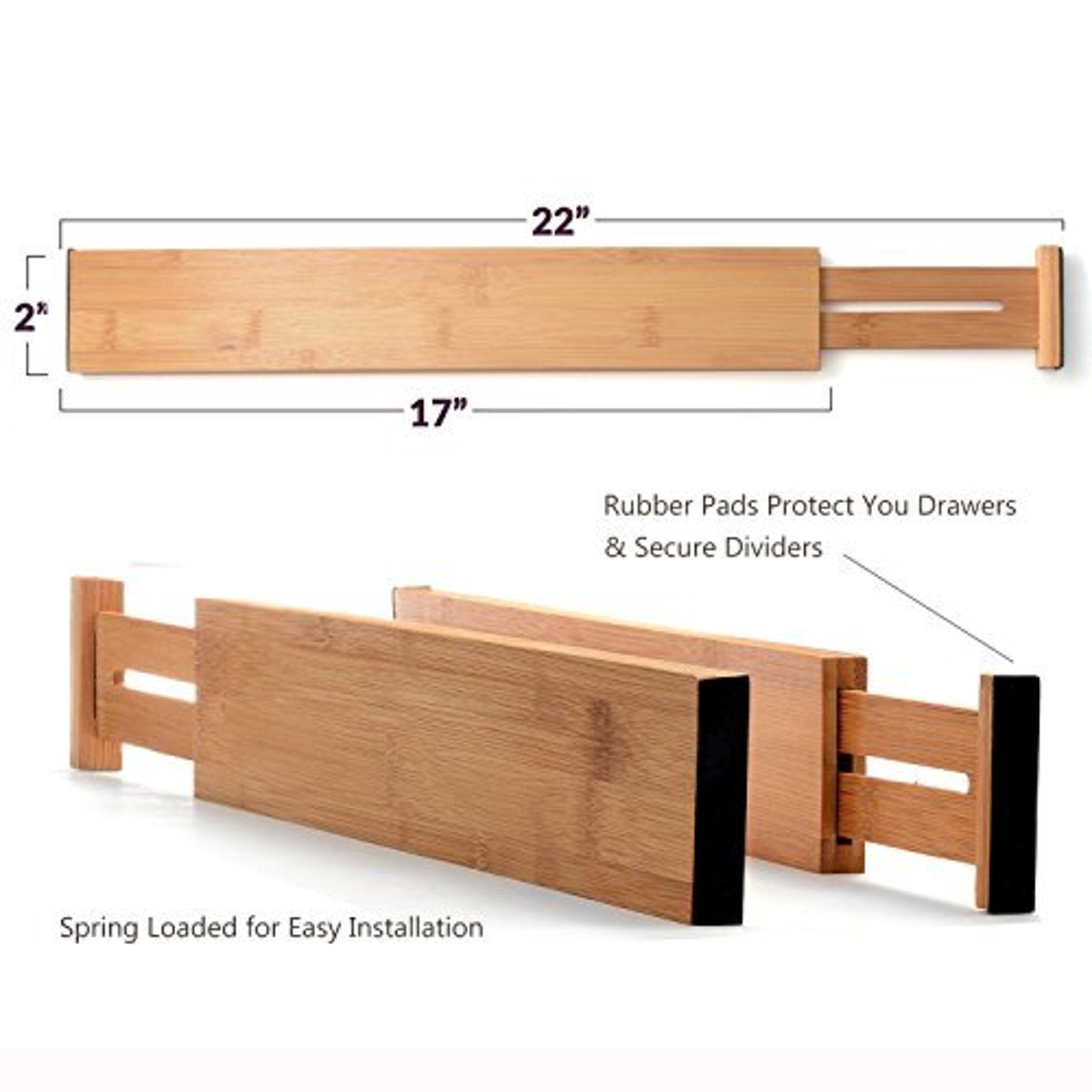 Cortesi Home Traci Natural Bamboo Spring Loaded Adjustable Drawer Dividers, Set of 4, Brown