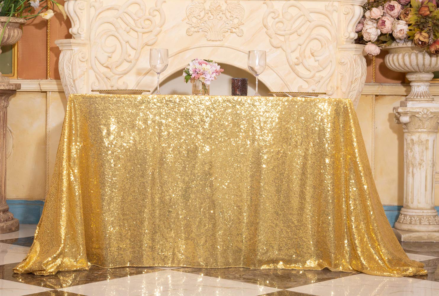 Squarepie Sequin Tablecloth Rectangular 50 X 72 Inch Gold Reflect Lights Bling Sparkly Table Linen For Wedding Party