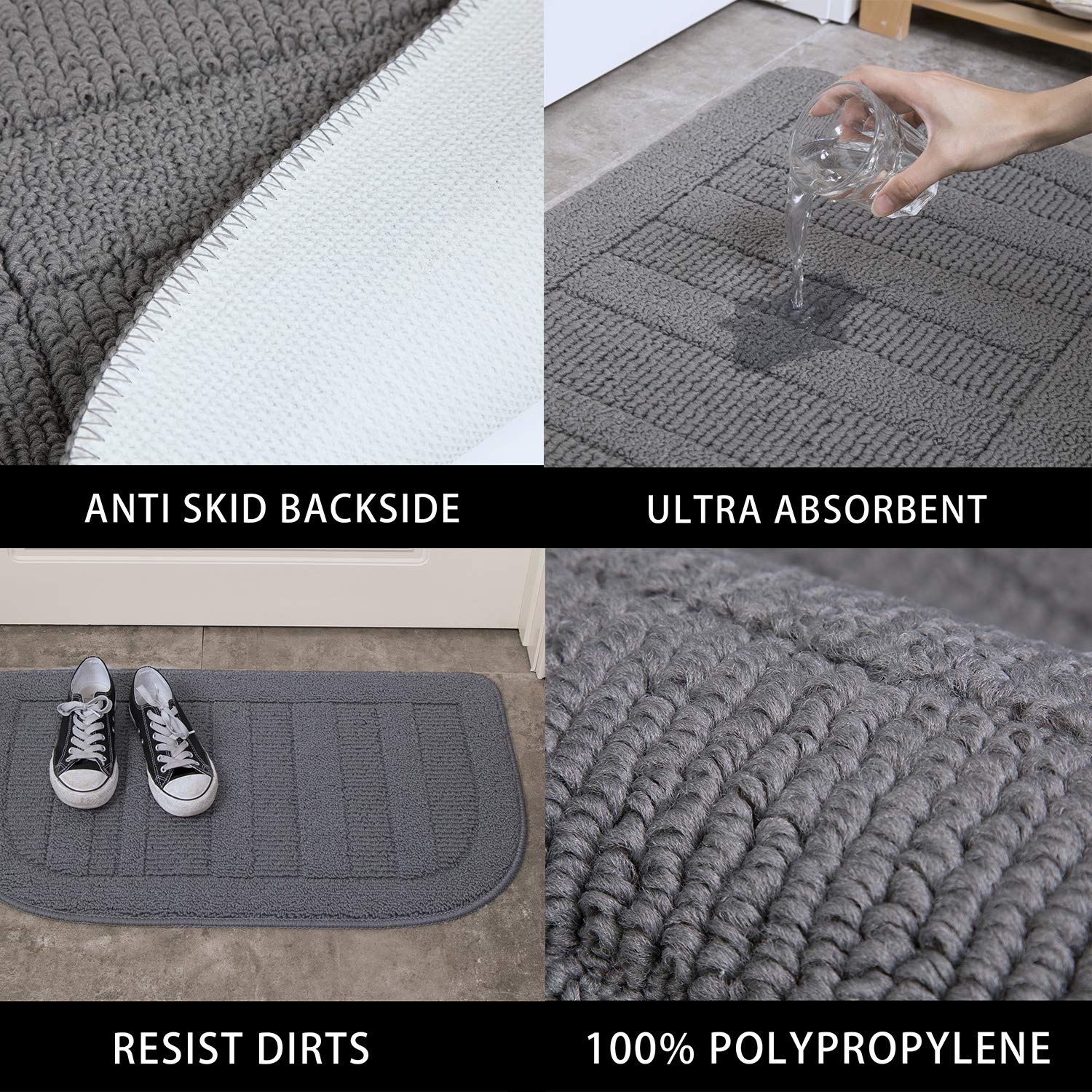 Beqhause 30X18 Inch Kitchen Rug Mats, Durable Anti-Slip Absorbent Dirt-Resistant Kitchen Rug Pet Mat Machine Washable (Grey)