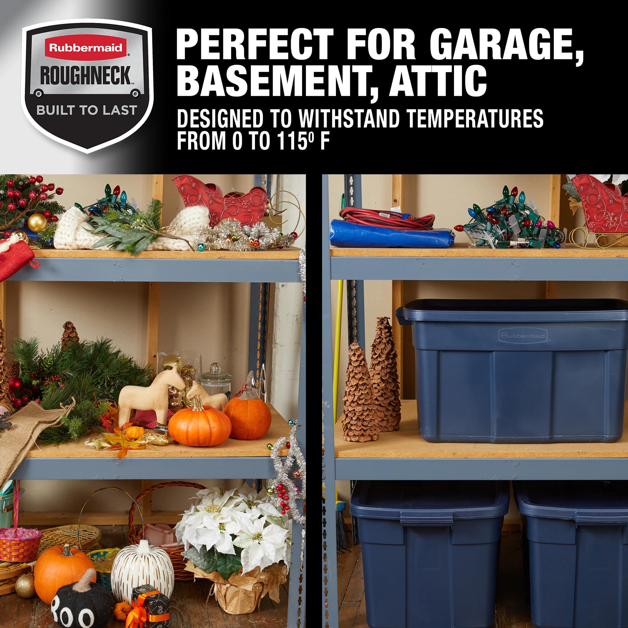 Rubbermaid Roughneck Storage Totes 31 Gal, Large Durable Stackable Containers, Great For Clothing, Seasonal D  Cor, Sports Equip