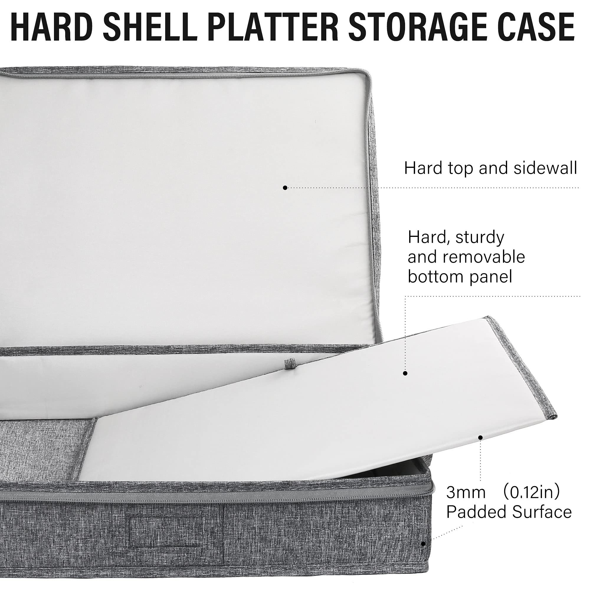 Lotfancy Platter Storage Case, Hard Shell, China Storage Container For Moving, 17X13X3.5 In, 5 Felt Dividers Included