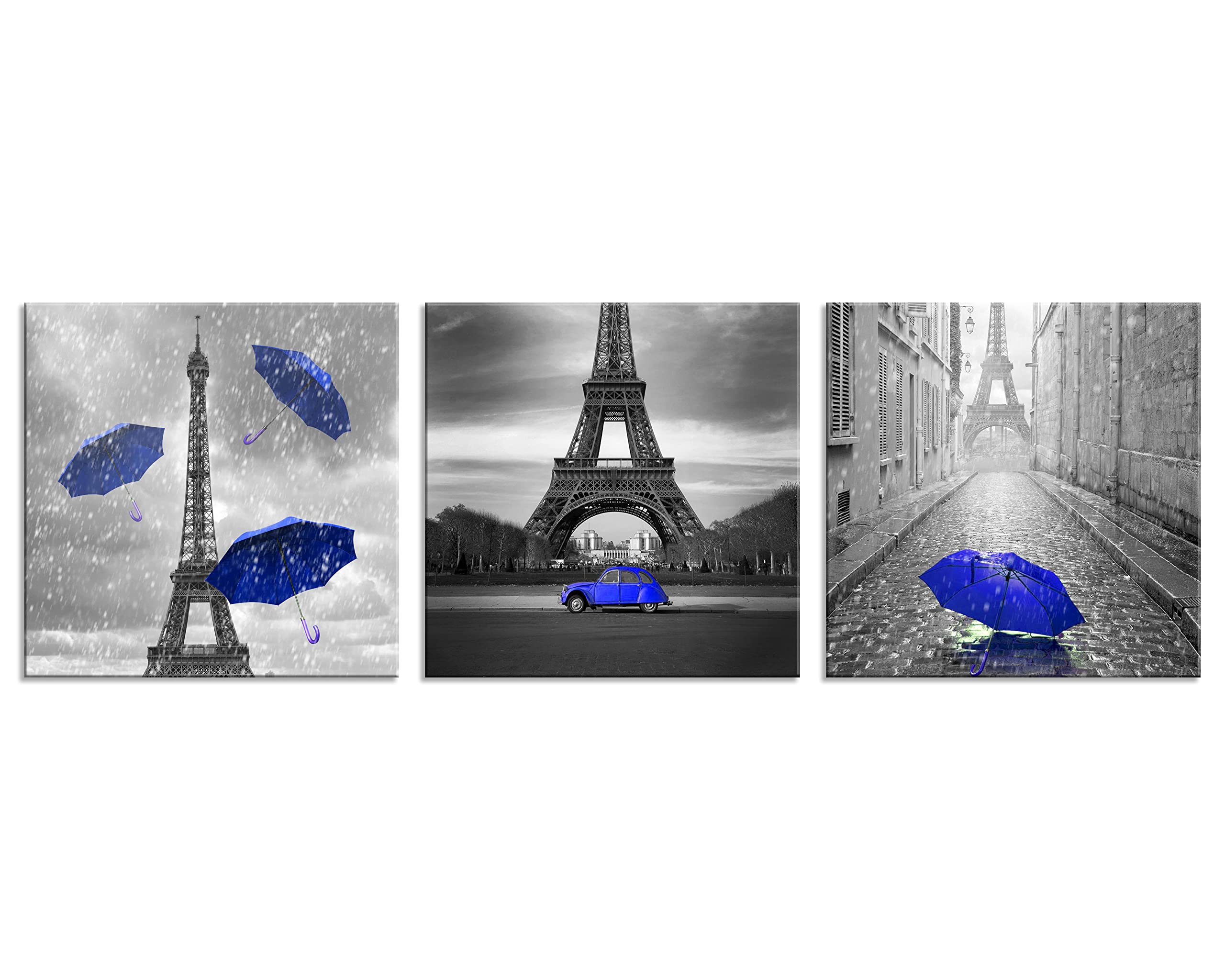 Nan Wind 3 Pcs Black And White Canvas Wall Art For Living Room Bedroom Bathroom Girls Dark Blue Paris Theme Room Decor Oil Paint