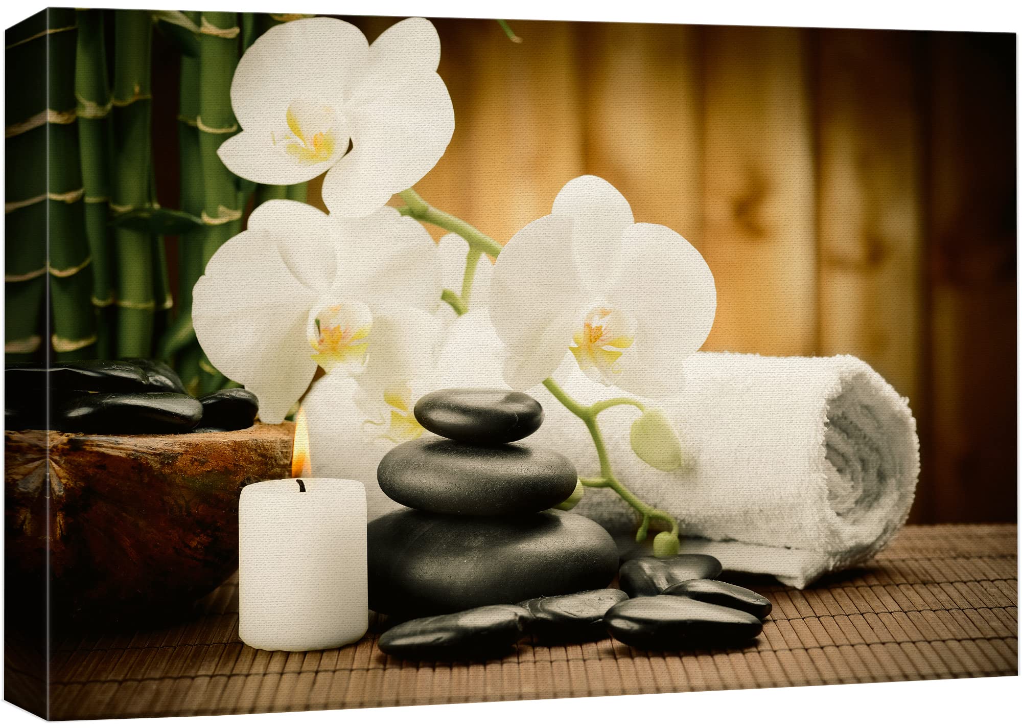 Wall26 Canvas Print Wall Art White Orchid Zen Bamboo Candle Massage Stones Nature Wilderness Photography Realism Rustic Neon Lan