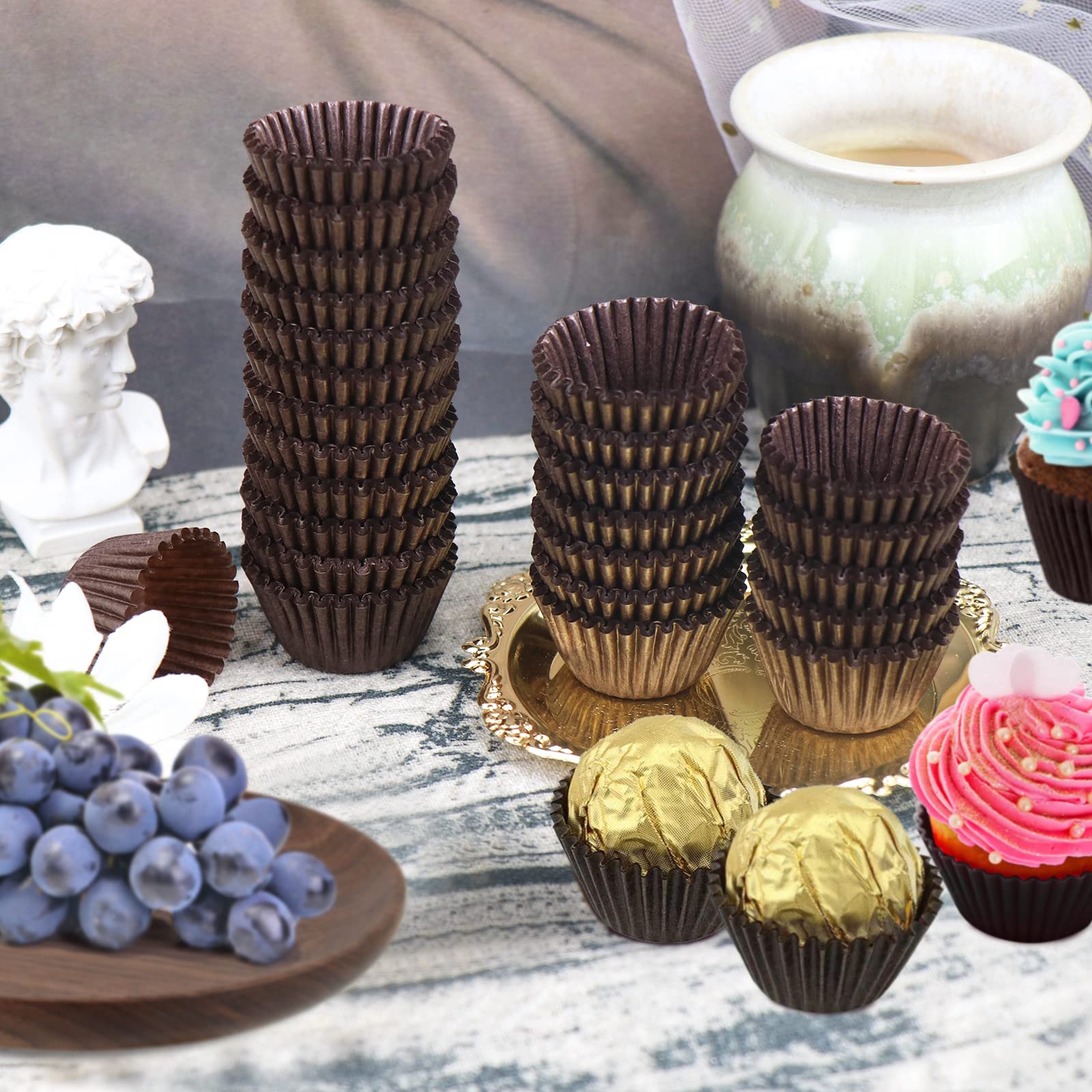 Dreamtop 900 Pieces Mini Cupcake Liners, Brown Mini Muffin Liners Baking Cups Liners Mini Cup Cakes Liners For Baking Chocolate