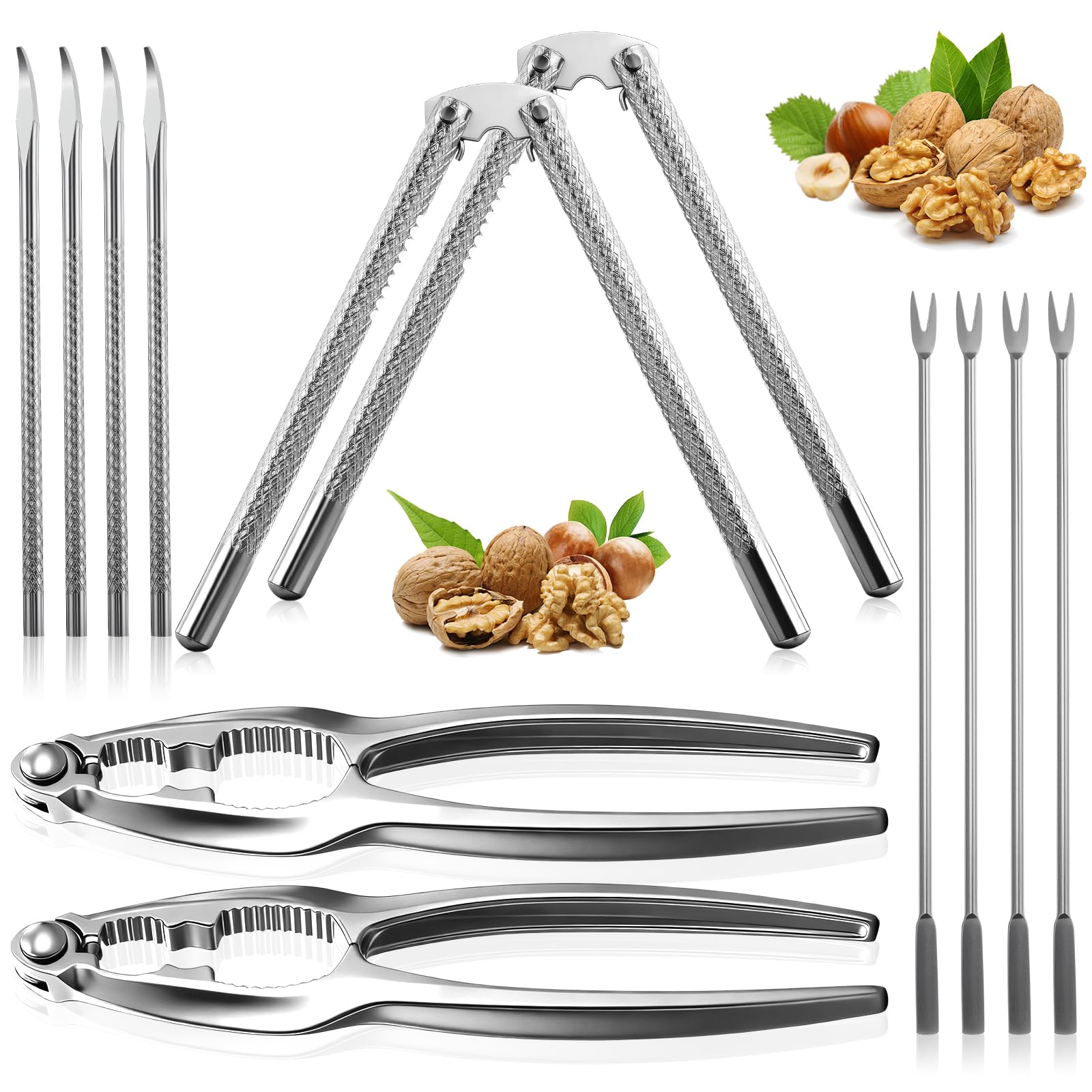 Ferrochef 12 Pcs Nut Cracker Set, Crab Crackers and Tools Set, Stainless Steel Nutcracker for Walnut, Pecan, Chestnut, Crab Crac
