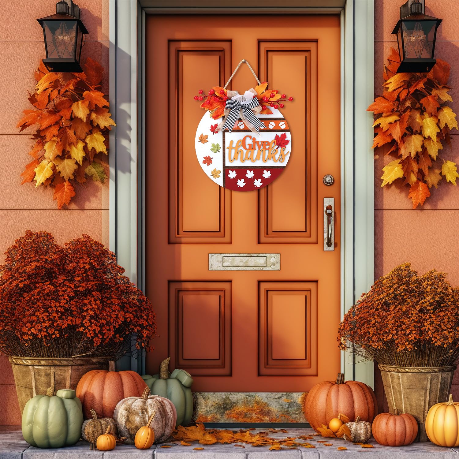 TOARTi 3D Pumpkin Hello Fall Front Door Sign Hanging(11.4''x11.4''), Rustic Autumn Hello Pumpkin Wall Sign Hanger, Farmhouse Fal