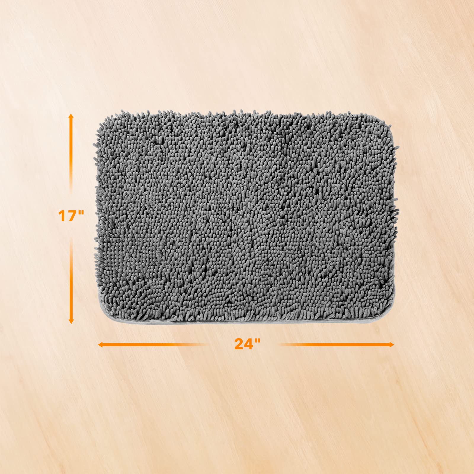 Yeaban Dark Gray Bathroom Rugs - Thick Chenille Bath Mats | Absorbent and Washable Bath Rug Non-Slip  Plush and Soft Rugs for Bathroom  Kitchen  Shower  Sink - 17 '' x 24 ''