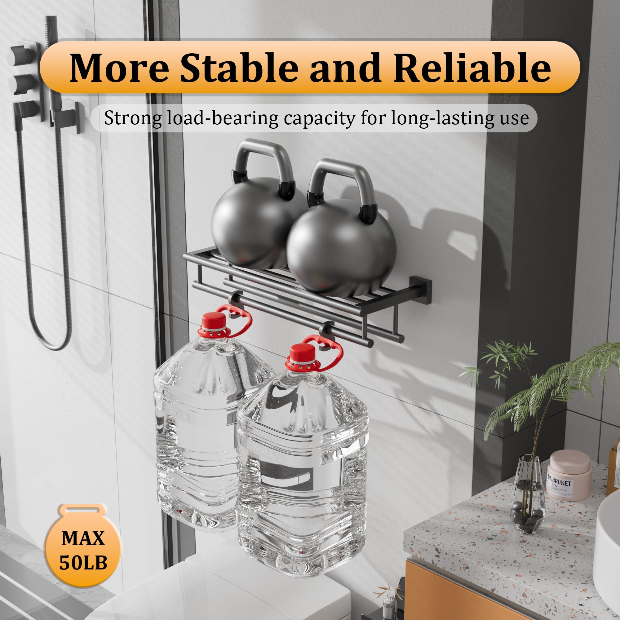 Alise Towel Rack,Large Towel Holder Towel Shelf With Double Towel Bars For Bathroom Lavatory,Sus 304 Stainless Steel Wall Mount