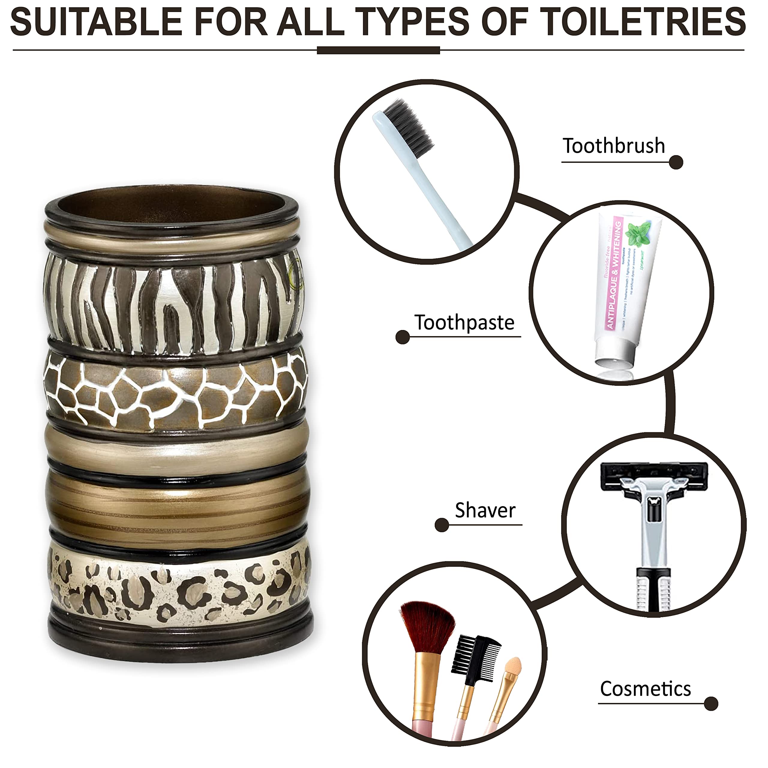 Zahari Home 4Pc Safari Stripes Stylish Bathroom Accessories Set Hand Soap Dispenser, Tumbler, Tooth Brush Holder And Soap Dish M