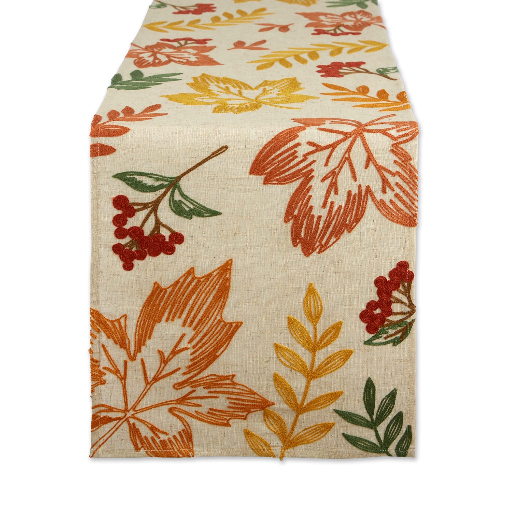 Dii Fall Table D  Cor Embroidered Tabletop For Thanksgiving Dining, Table Runner, 14X70, Scattered Leaves