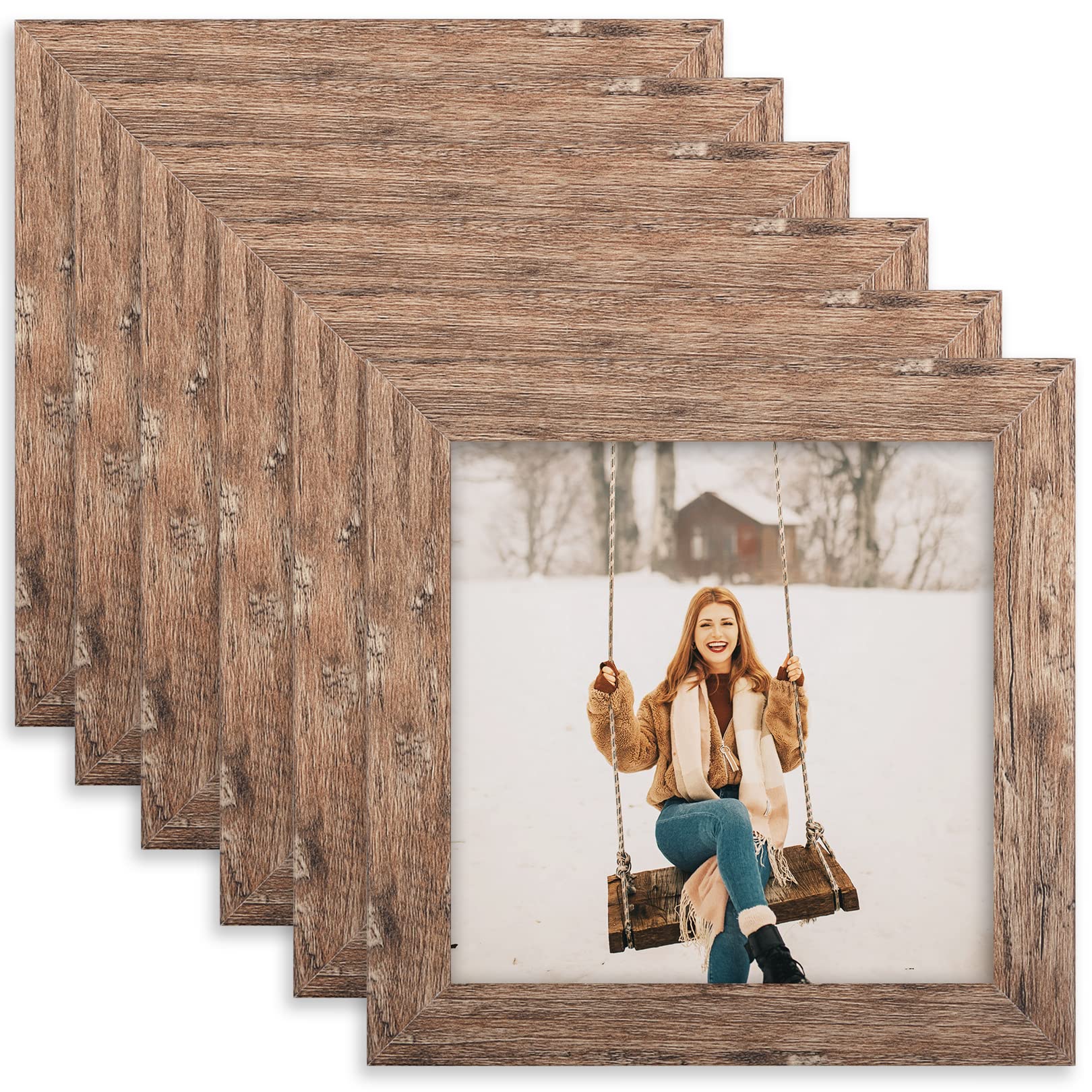 TOFOREVO 5x5 Picture Frames Set of 6 Rustic Wood Grain Photo Frame for Gallery Wall Mounting or Tabletop Display