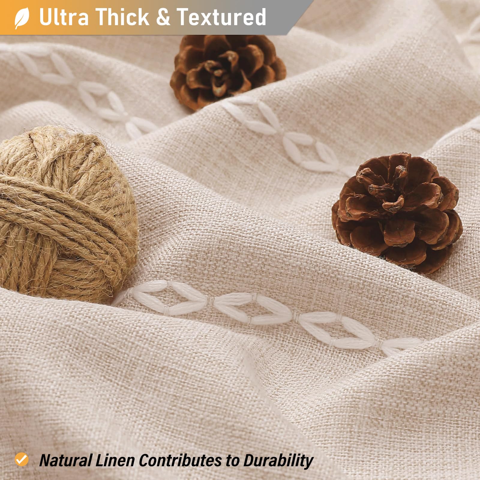 Bttn 78 Inch Long Shower Curtain, Boho Farmhouse Linen Ultra Thick Striped Fabric Shower Curtain Set With Plastic Hooks, Tall Ru