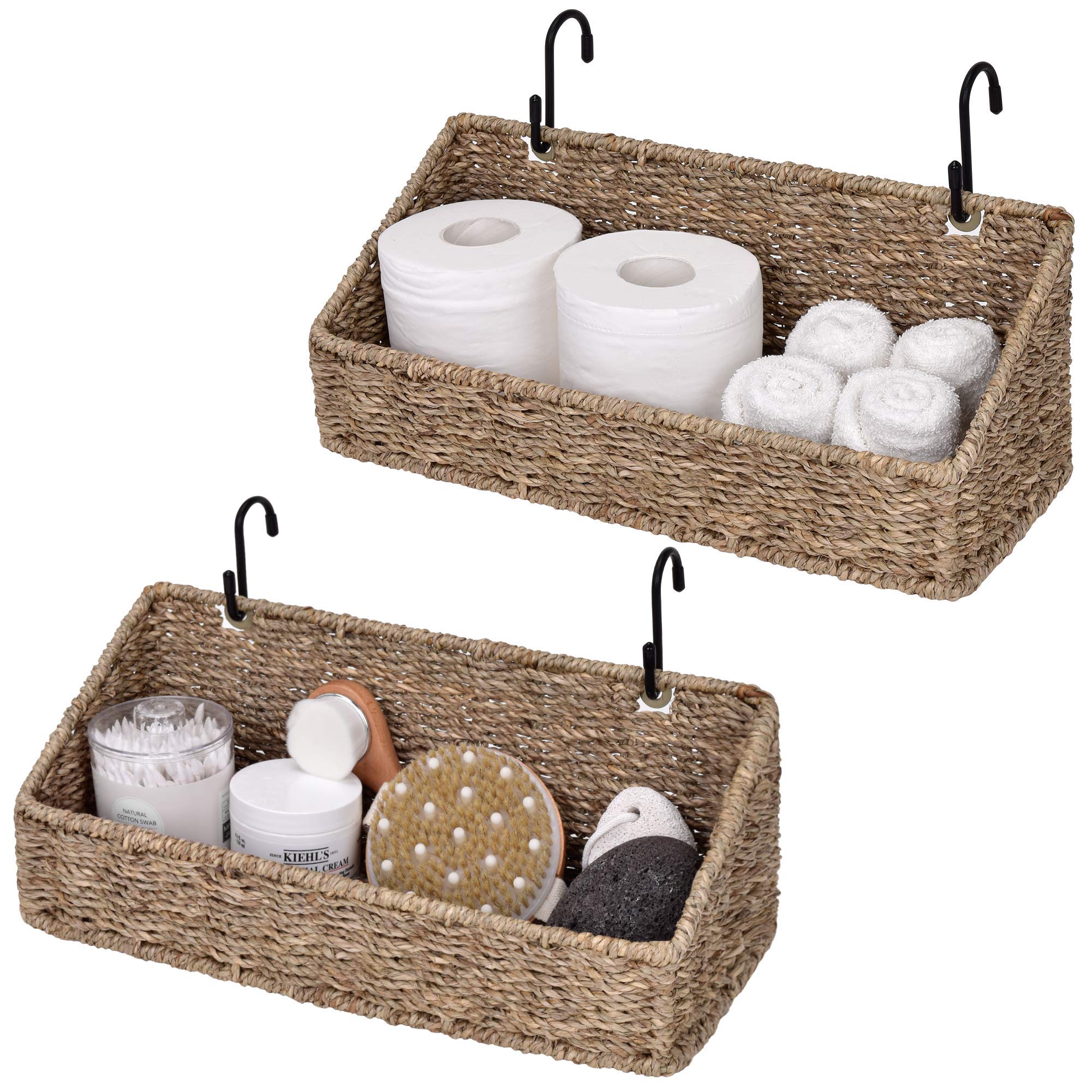 Storageworks Woven Wall Baskets For Storage, Seagrass Baskets For Shelf, Wall Storage For Kitchen And Bathroom, Hanging Baskets