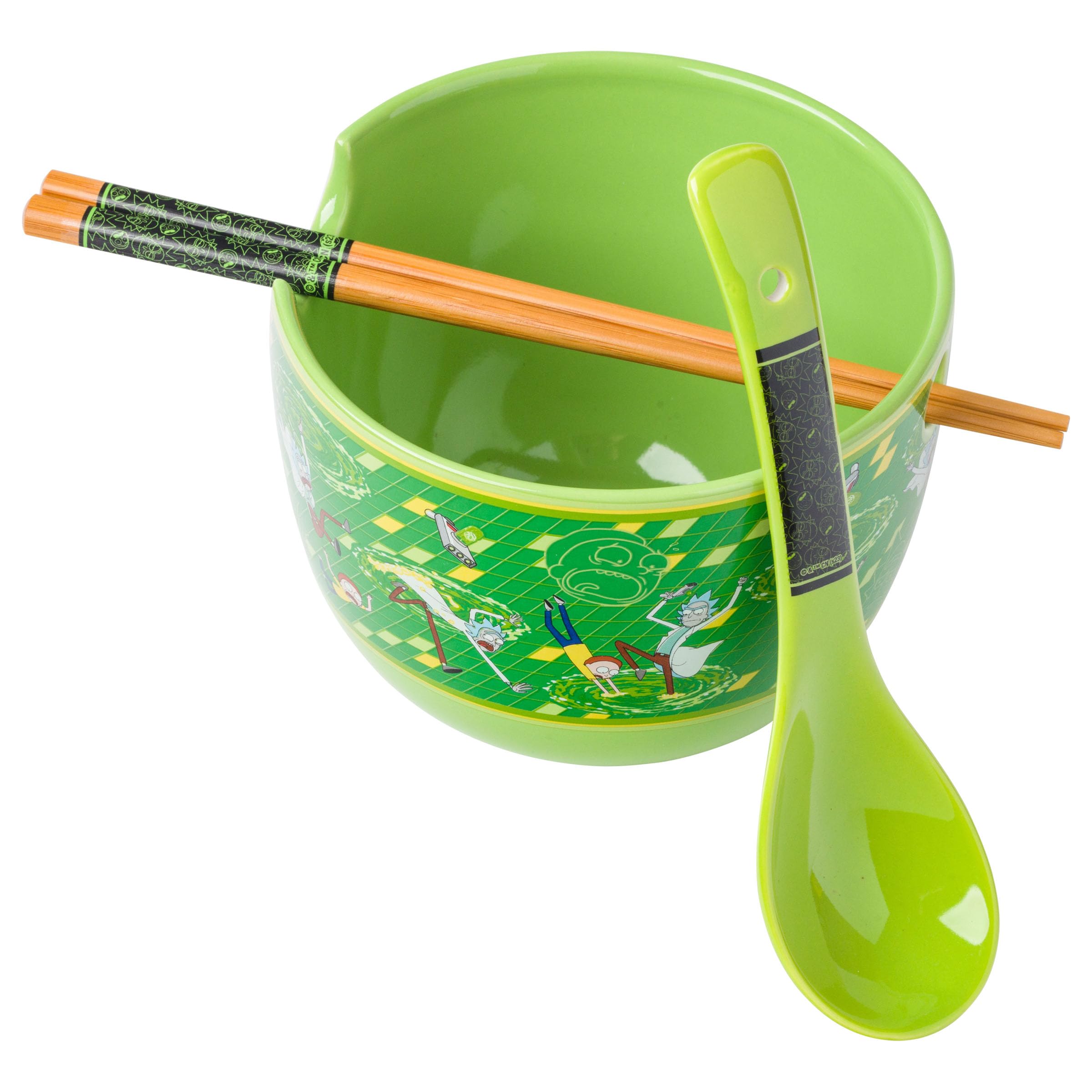 Silver Buffalo Rick And Morty Floating Portal Ceramic Ramen Noodle Rice Bowl With Chopsticks And Spoon, Microwave Safe, 20 Ounce