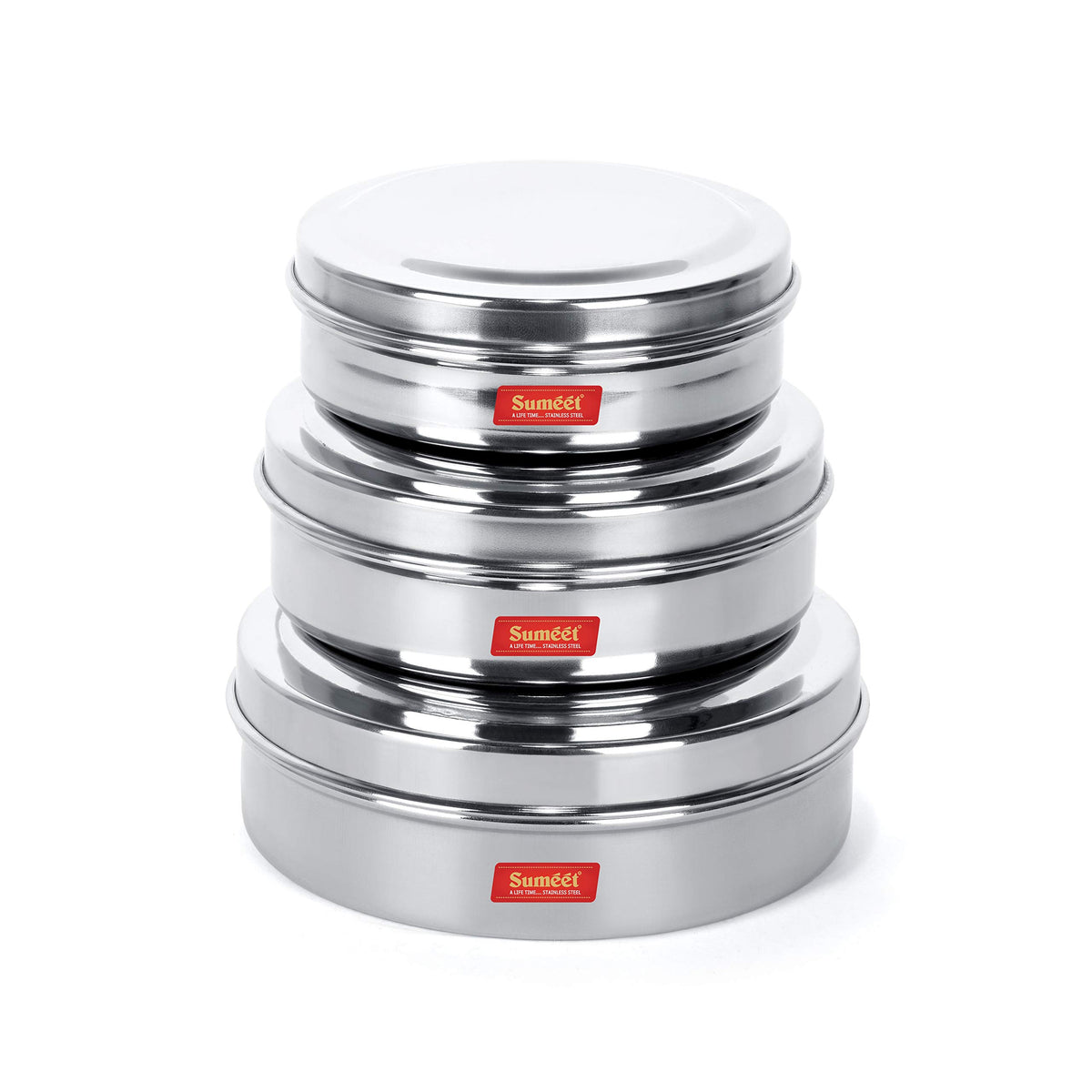 Sumeet Stainless Steel Chocolate Flat Slim N Sleek Canisters/Puri Dabba/Storage Containers Set Of 3Pcs Med. Set (No.7-300Ml, No.