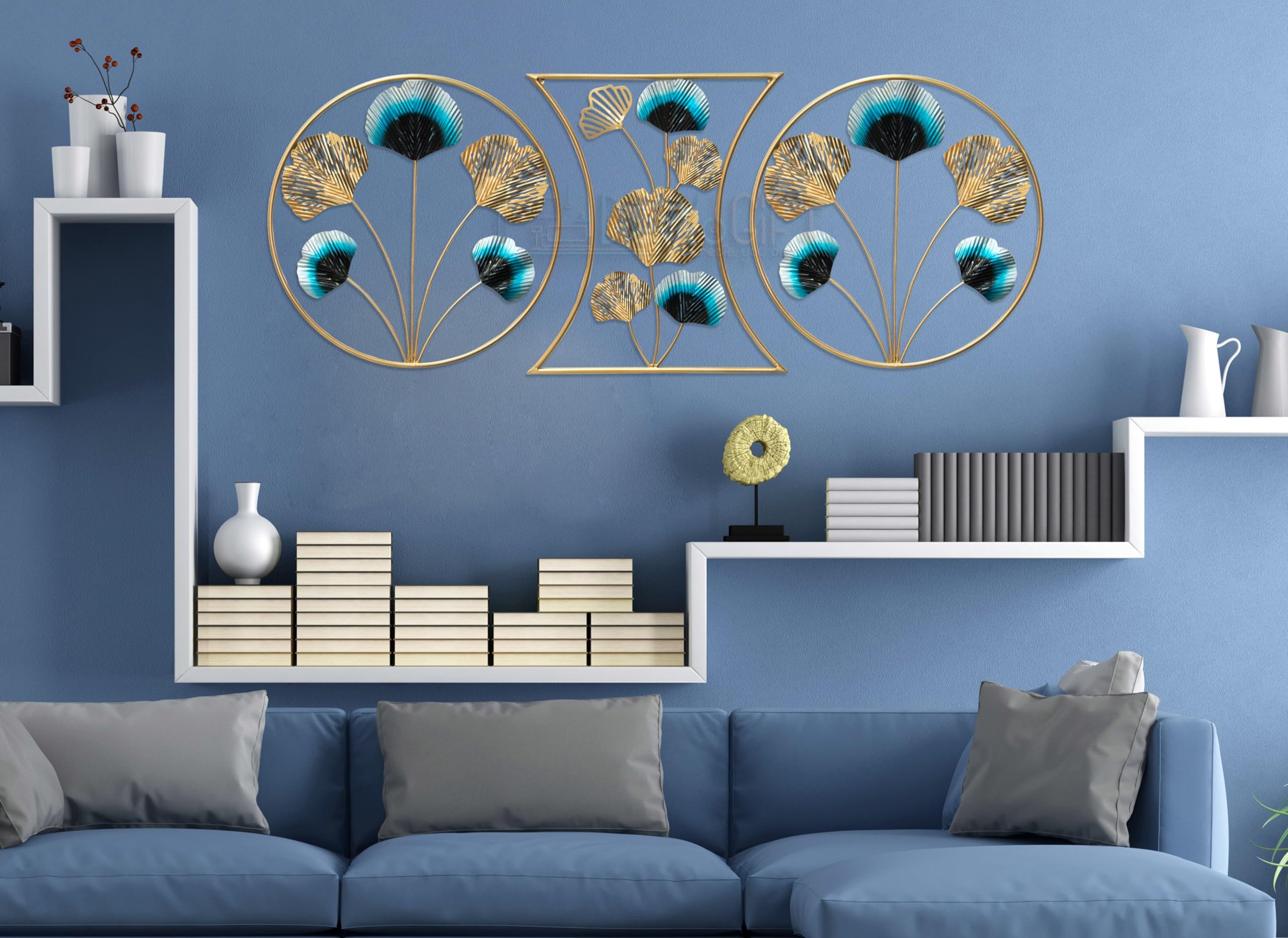 Dewogift Metal Wall Decor | Geometric Pattern Gingko Leaf Metal Wall Art | Metal Wall Decor For Living Room | Office Wall Decor