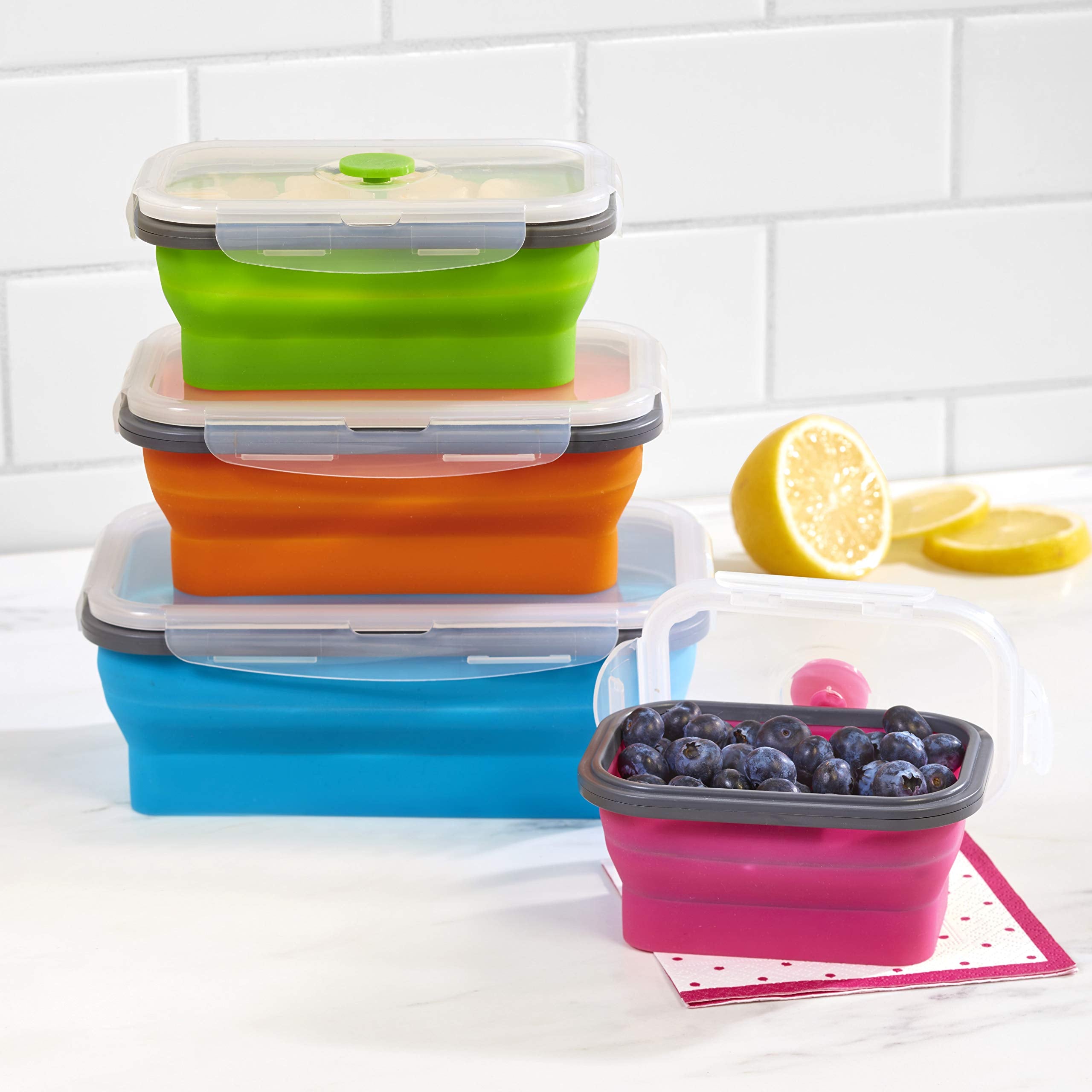 The Lakeside Collection Collapsible Food Storage Containers With Locking Lid - Rectangular 8 Pc.
