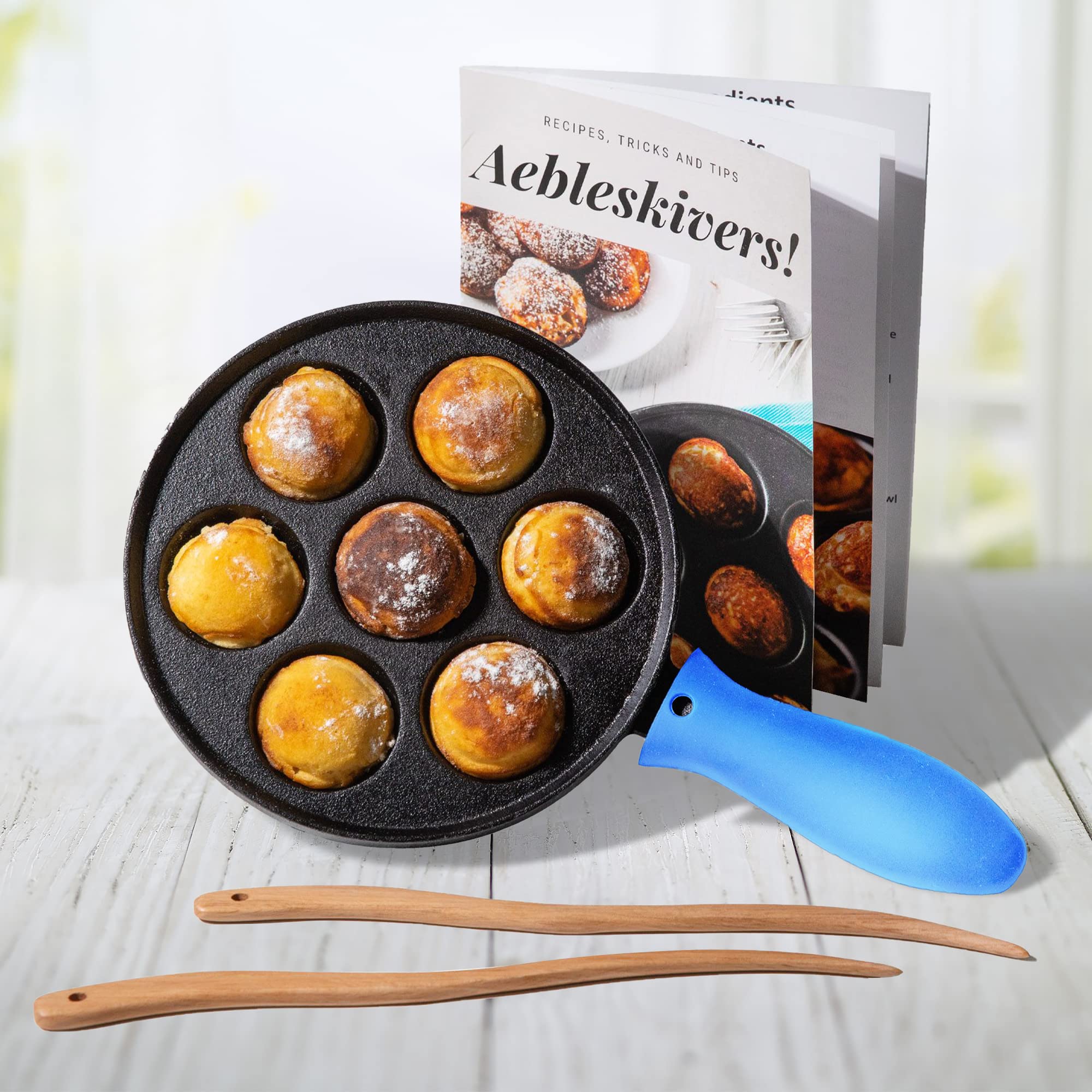 Upstreet Cast Iron Aebleskiver Pan/Ebelskiver Pan/Ideal For Mini Pancake Mold, Cake Pop Pan, And Takoyaki Maker For Danish Stuff