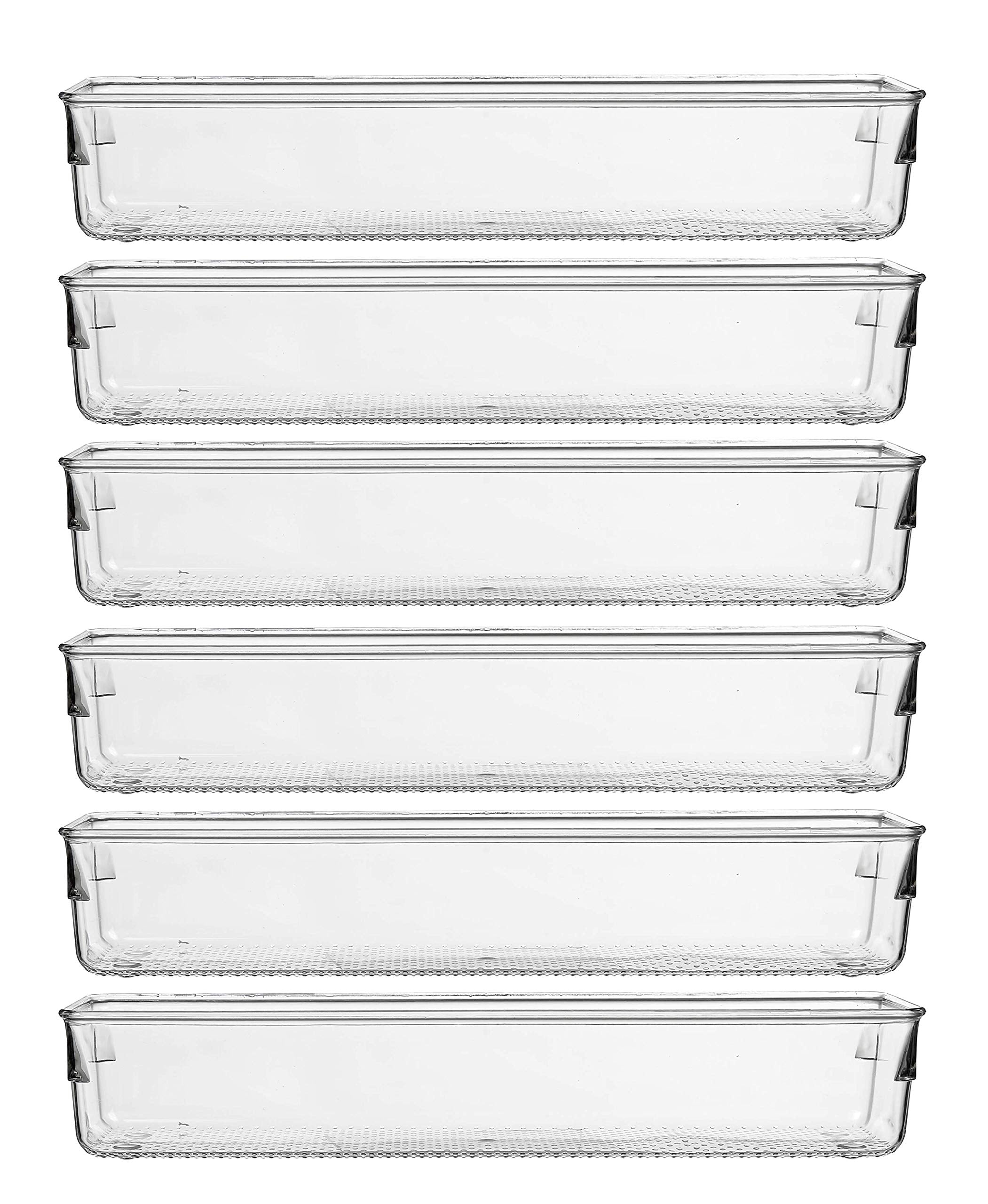Ihomecooker 6 Set Clear Plastic Junk Drawer Organizer Vanity Curlery Utensil Makeups Organizer For Kitchen 12'' X 3''